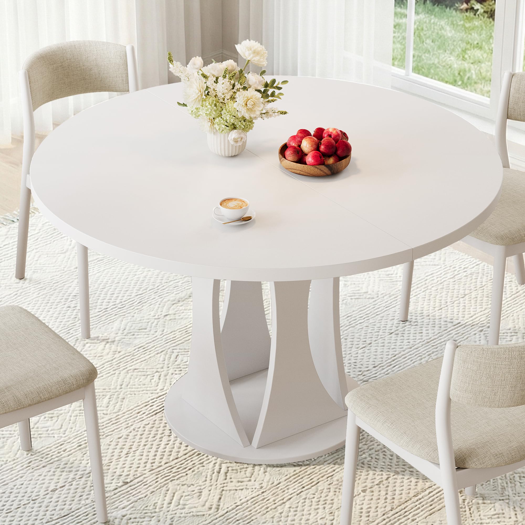 iPormis Round Dining Table Kitchen Dinner Table for 4-6 Dining Room Accent Furniture with Wooden Tabletop and Geometric