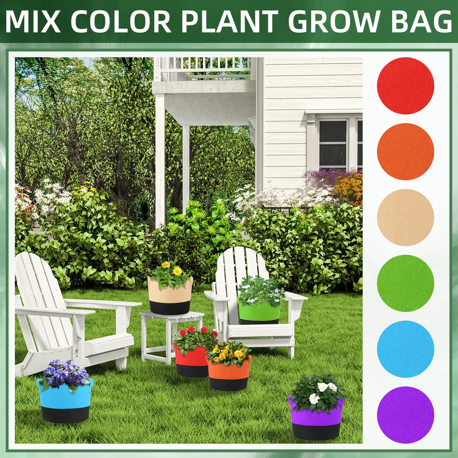 Lot de 12 sacs de plantation de 60 l avec poignées, sac de plantation coloré en feutre pour pommes de terre, tomates, légumes, fleurs, plantes, 15 gallons, 60 l