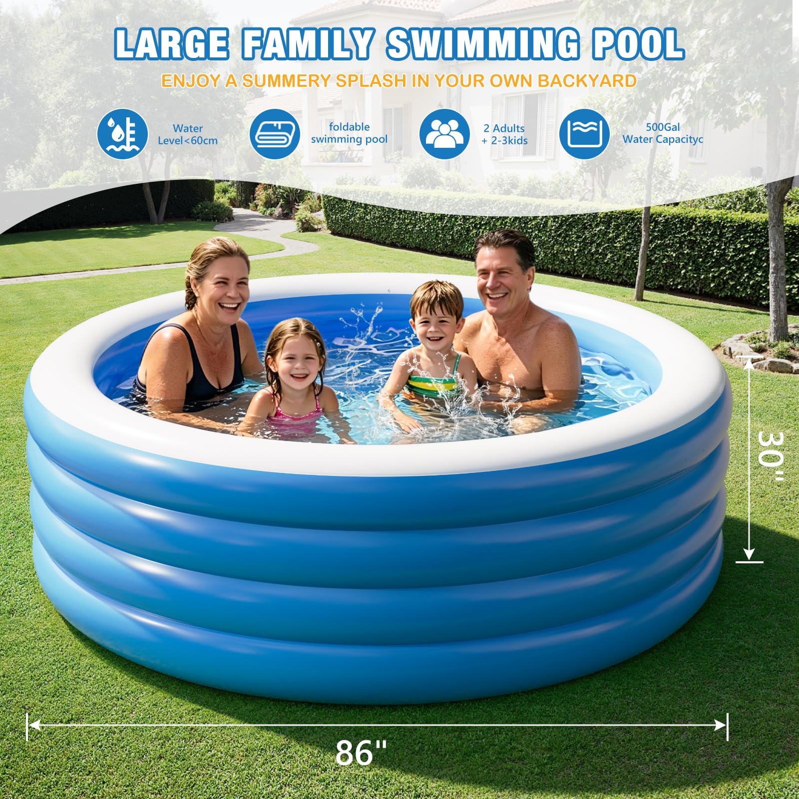 Piscine gonflable pour adultes, grande piscine gonflable de 203,2 x 76,2 cm, piscines gonflables de taille complète, piscine gonflable ronde épaisse pour l'extérieur, le jardin