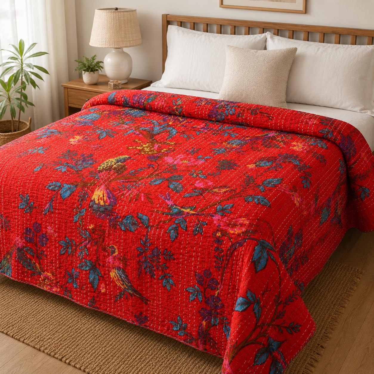 Handicraft Handmade Cotton Jaipuri Kantha Quilt Bed Cover Blanket - Multicolor 06-image-43