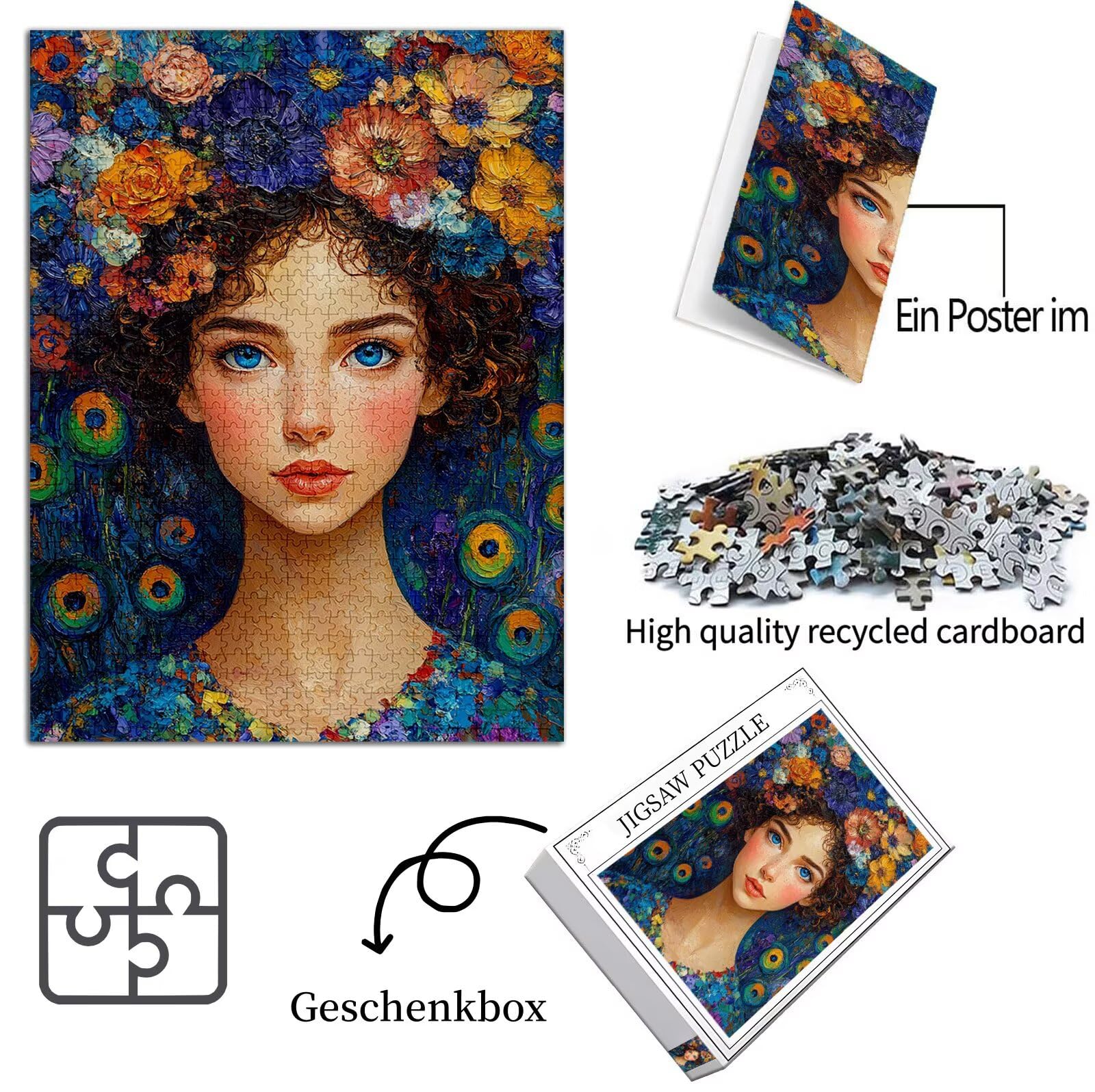Abstrakcyjne Puzzle 1000 sztuk Dorosłych, Puzzle Kwiat Wzór Projekt, Jigsaw Dorosły, DIY Rzemiosło Rodzina Zajęcia z Pakowaniem Pudełka, Dekoracja ścienna do domu, Prezent Kobiety, 75x50cm, Model530