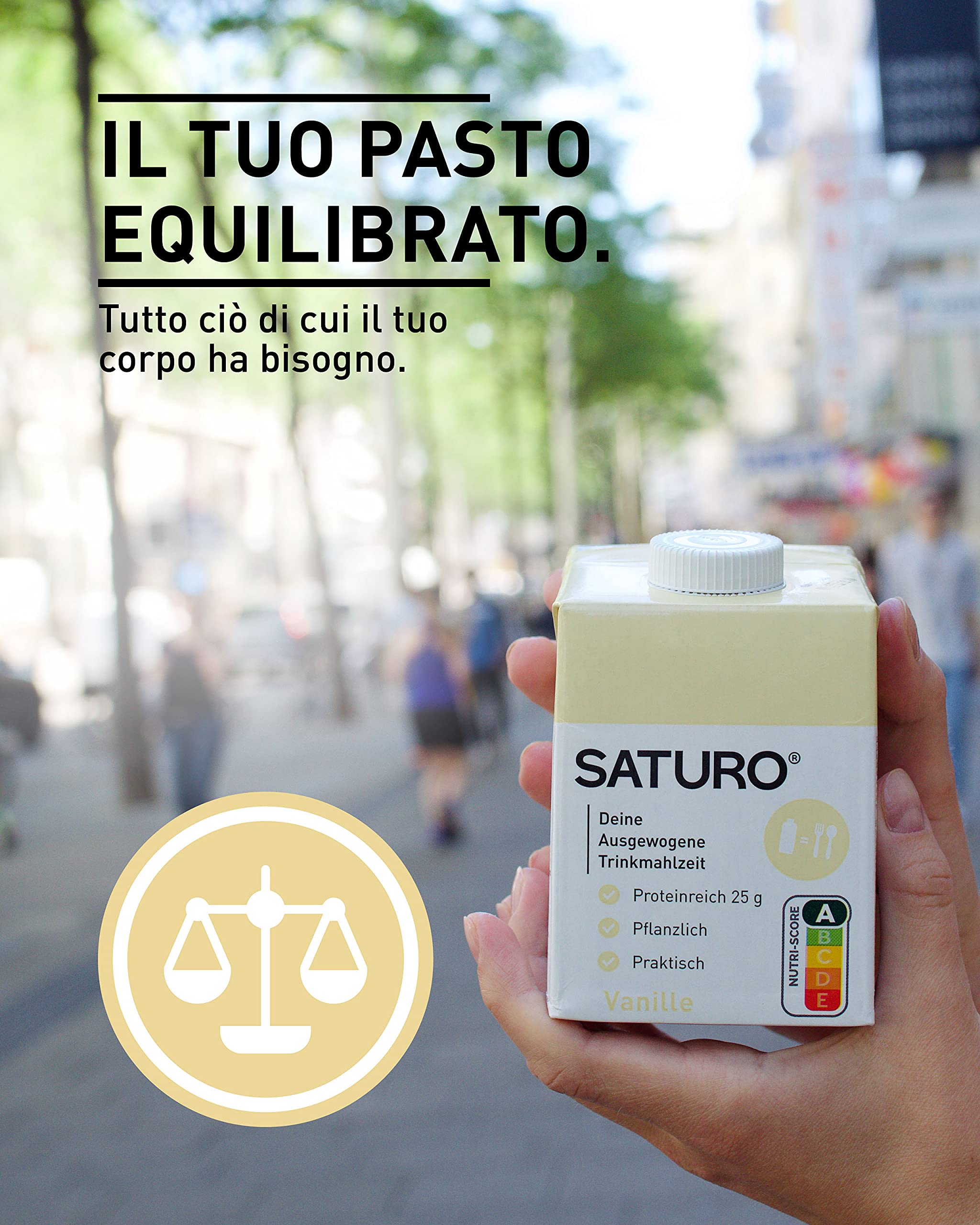 Saturo Pasto Sostitutivo Frullato Gusto Vanilla | 36 g di proteine & senza zucchero | 400 kcal | Vegano | Pasto Bevibile con Nutrienti Essenziali | Vaniglia | 12 x 400 ml