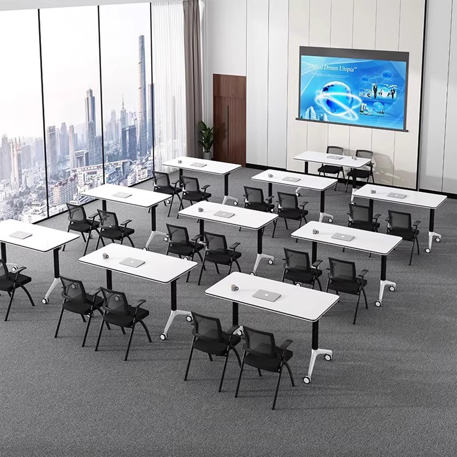 Table de conférence Pliante et Mobile, Bureau Multifonctionnel Assis-Debout pour Bureau, Salle de Formation, Salle de Classe, réception - Portable, Marron, 120 x 50 x 75 cm