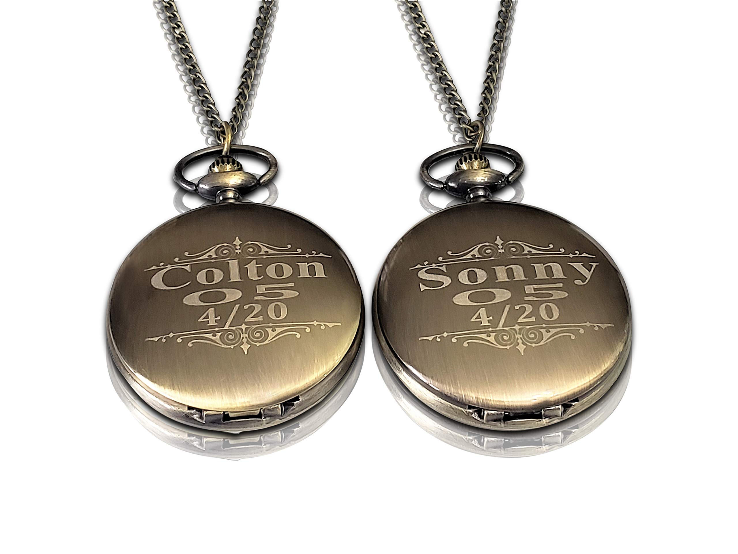 2 Pocket Watches Custom Engraved - Groom Best Man and Usher Customized Watch with The Chain and Gift Box Included Set of 2 - Engraving is Free with Purchase Comes in 4 Colors (Gold Vintage)