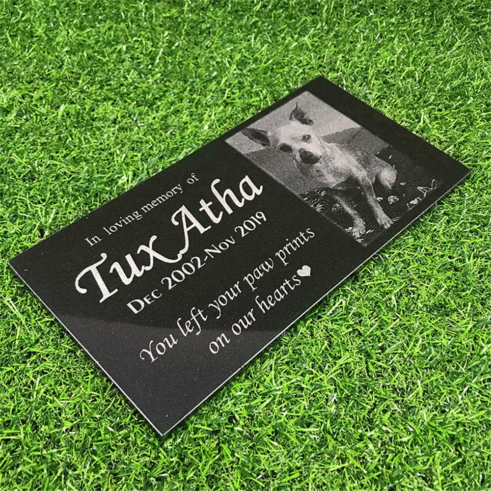 somiss Pet Memorial Stones Engraved with Pet's Photo,Personalized Cat Dog Memorial Stones Grave Markers,Granite,12