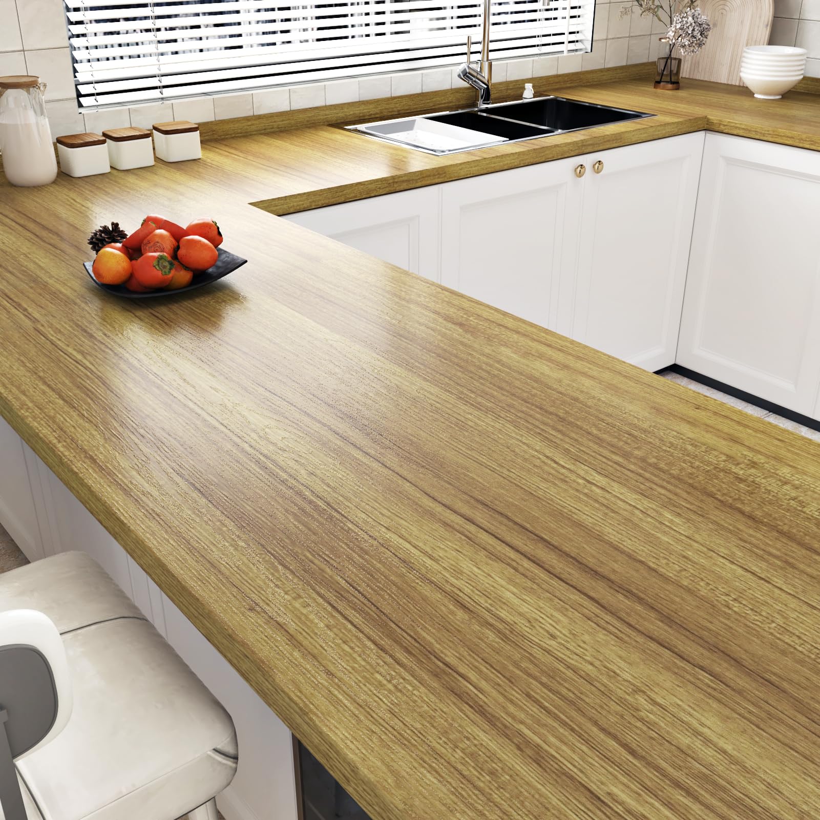 WESTICK Thick Brown Wood Wallpaper Kitchen Countertops Peel and Stick Waterproof Wood Grain Contact Paper for Cabinets 17.7" x 120" Removable Wooden