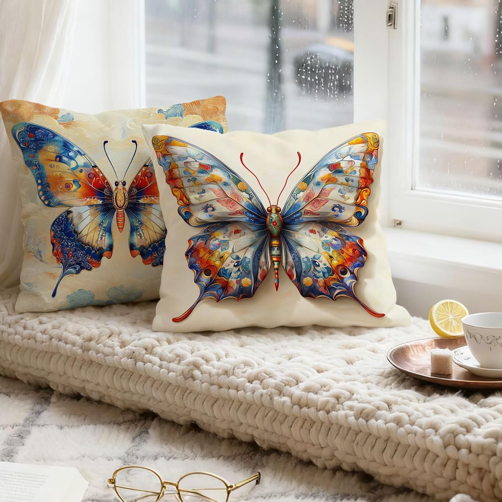 Vistoso Funda Cojin 60x60 Mariposa Funda Almohada 60x60 Cojines Sofa Súper Suave Fundas Cojines Decorativos Fundas Almohadas 4 Piezas Cervicales y Cuello, para Hogar Cama Salon Decoracion E - 663