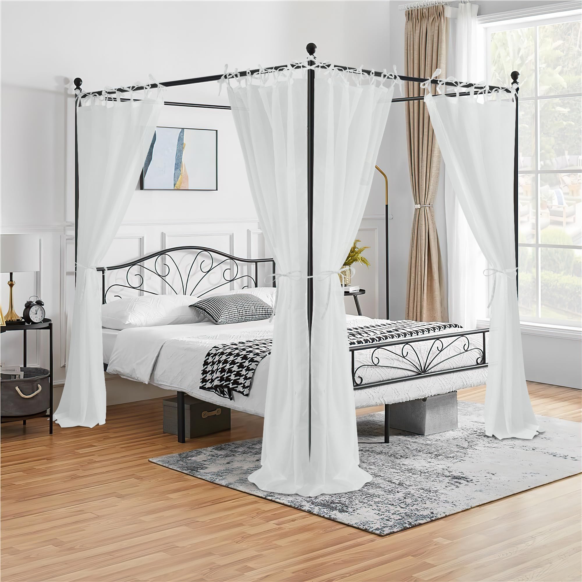KGORGE Canopy Bed Sheer Curtains for Queen/King/Twin/Full Size, 8 Panels for Girls Boys Adults Bed, Home Bedroom Decor (White, 45 inch Width X 96 inch Length)OEKO-TEX STANDARD 100