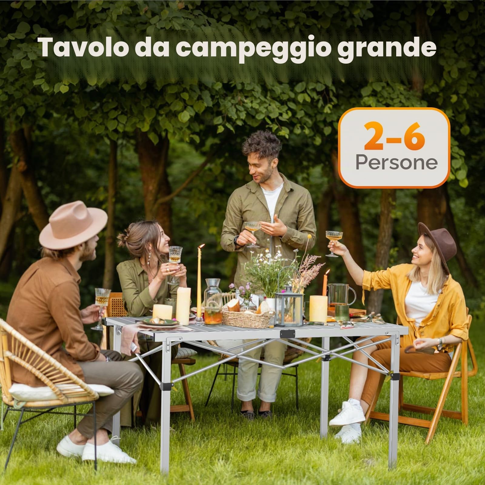 Join Nature Tavolo da campeggio pieghevole fino a 100 kg con borsa per il trasporto, in alluminio, per 6 persone, 118 x 70 cm, per campeggio, attività all'aperto, giardino, balcone, picnic (argento)