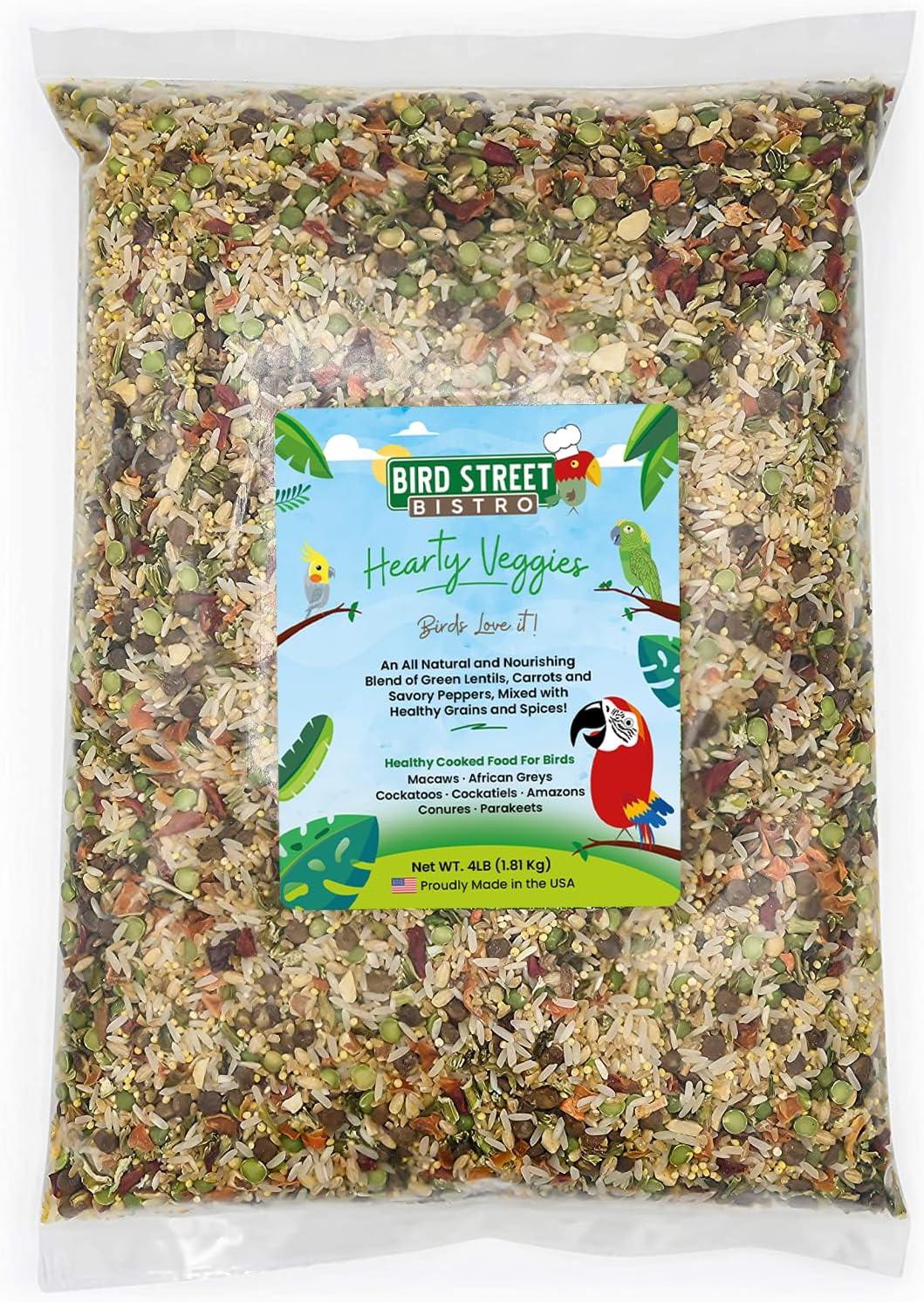 Bird Street Bistro Parrot Food - Parakeet Food - Cockatiel Food - Bird Food - Cooks in 3-15 min with Natural Grains - Legumes - Non-GMO Fruits, Vegetables, & Health Orientated Spices