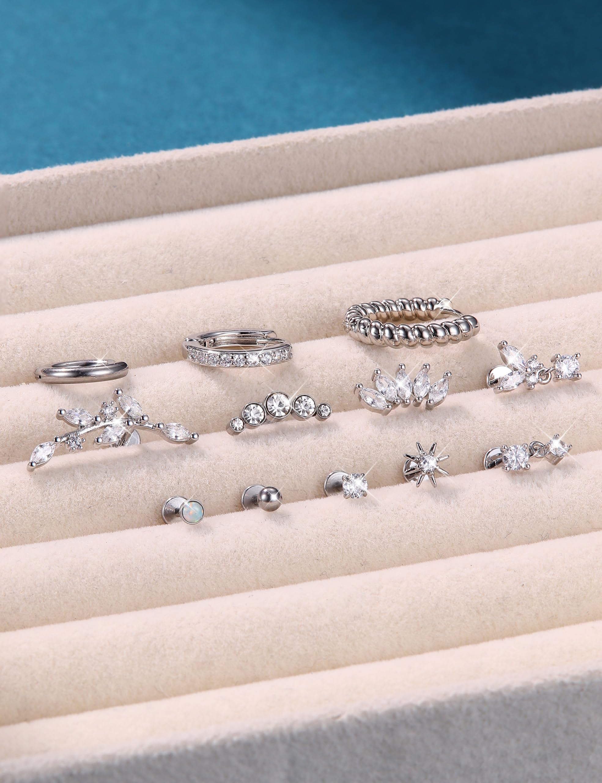 GXNRHG Biżuteria do piercingu Helix Zestaw do przekłuwania tragusa ze stali chirurgicznej Bezgwintowy wciskany płaski tył Labret Kolczyki do nosa Kolczyki na chrząstkę Obręcze Srebrna złota muszla