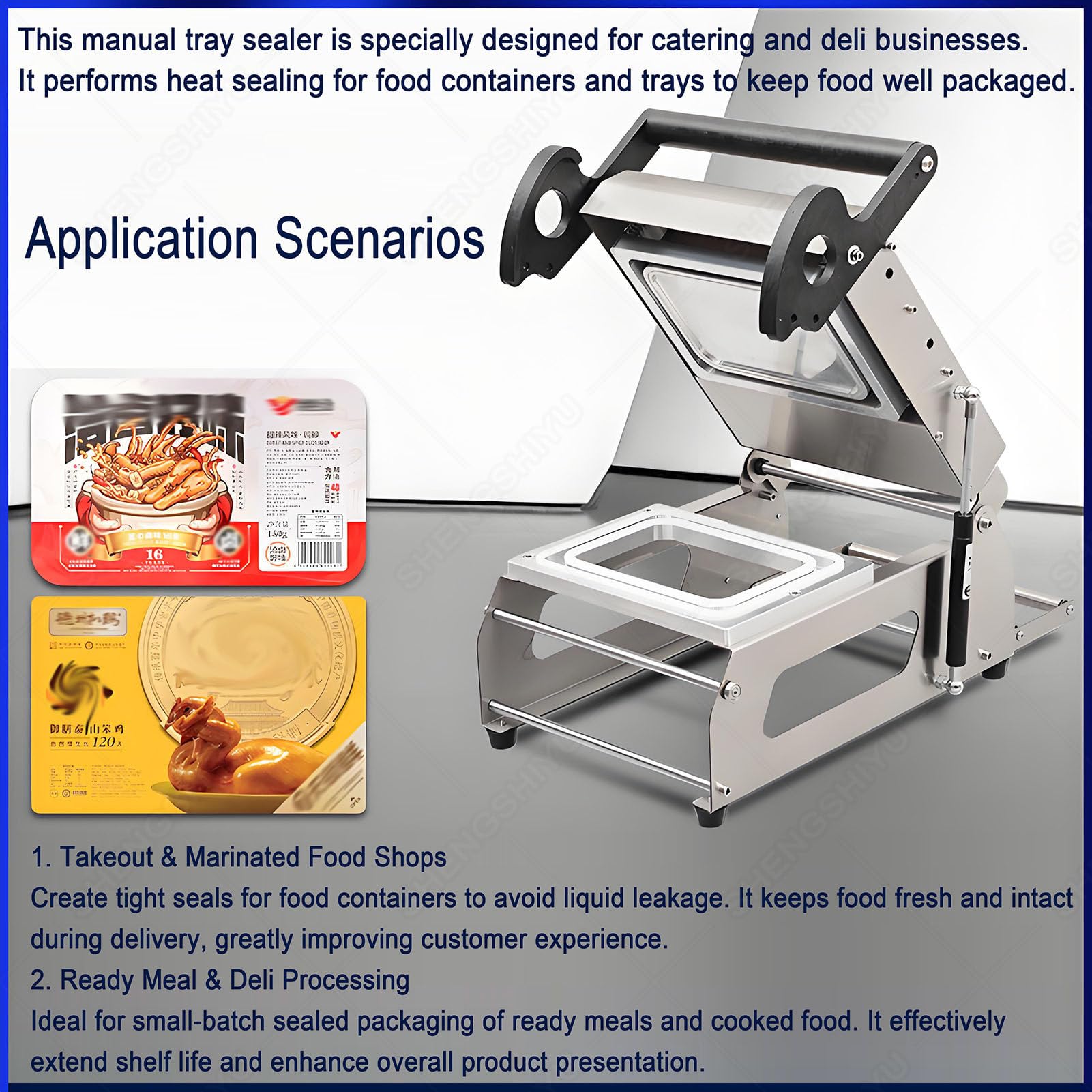 Máquina selladora térmica para embalaje de alimentos, sellador manual de bandejas de sándwich con control de temperatura de perilla, sella 7-8 veces/minuto para restaurantes y comida para llevar