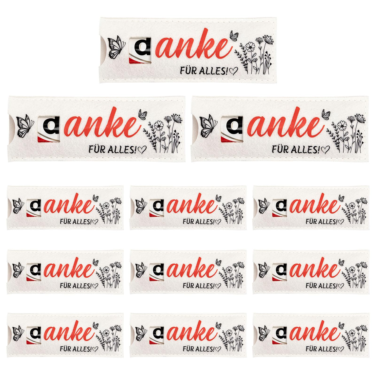 Dankeschön Geschenke Klein, 12 Stück Hülle Filz für Schokoriegel Geschenk Verpackung, Danke für Alles Geschenk für Erzieherin Kollegen Teams Lehrerin Frauen Mann