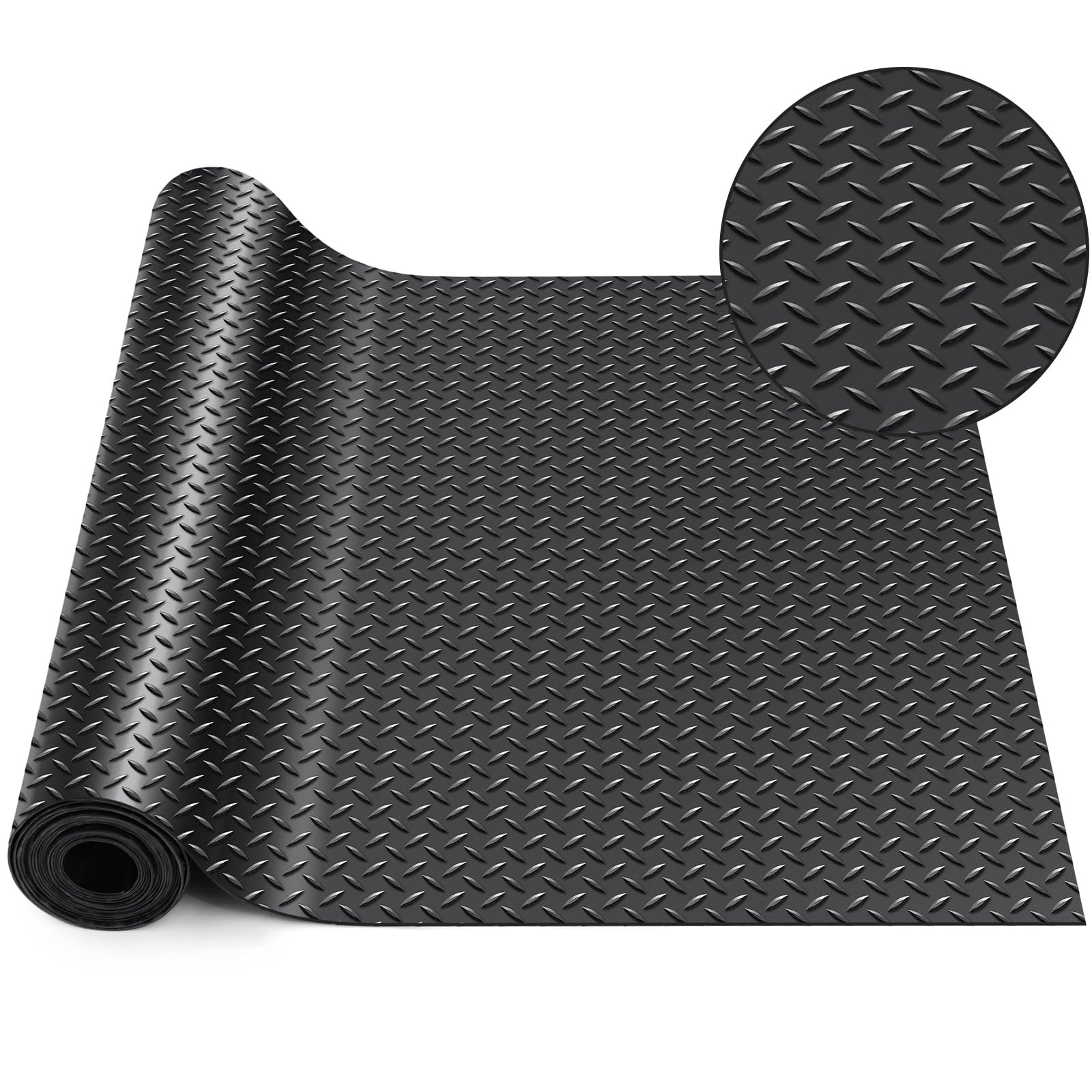Breling 20 in x 10 ft Rubber Diamond Plate Rolls Garage Floor Mat for Under Car, Heavy Duty Flooring Rug for Trailers Garage, PVC Water/Stain Outside Resistant Parking Rv Tool