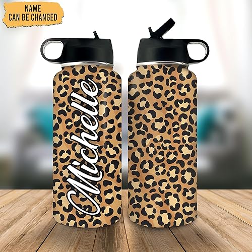 Miniatura 2 de Hyturtle Regalo personalizado para los amantes de los leopardos, cumpleaños, Navidad, botella de agua de acero inoxidable con nombre personalizado,