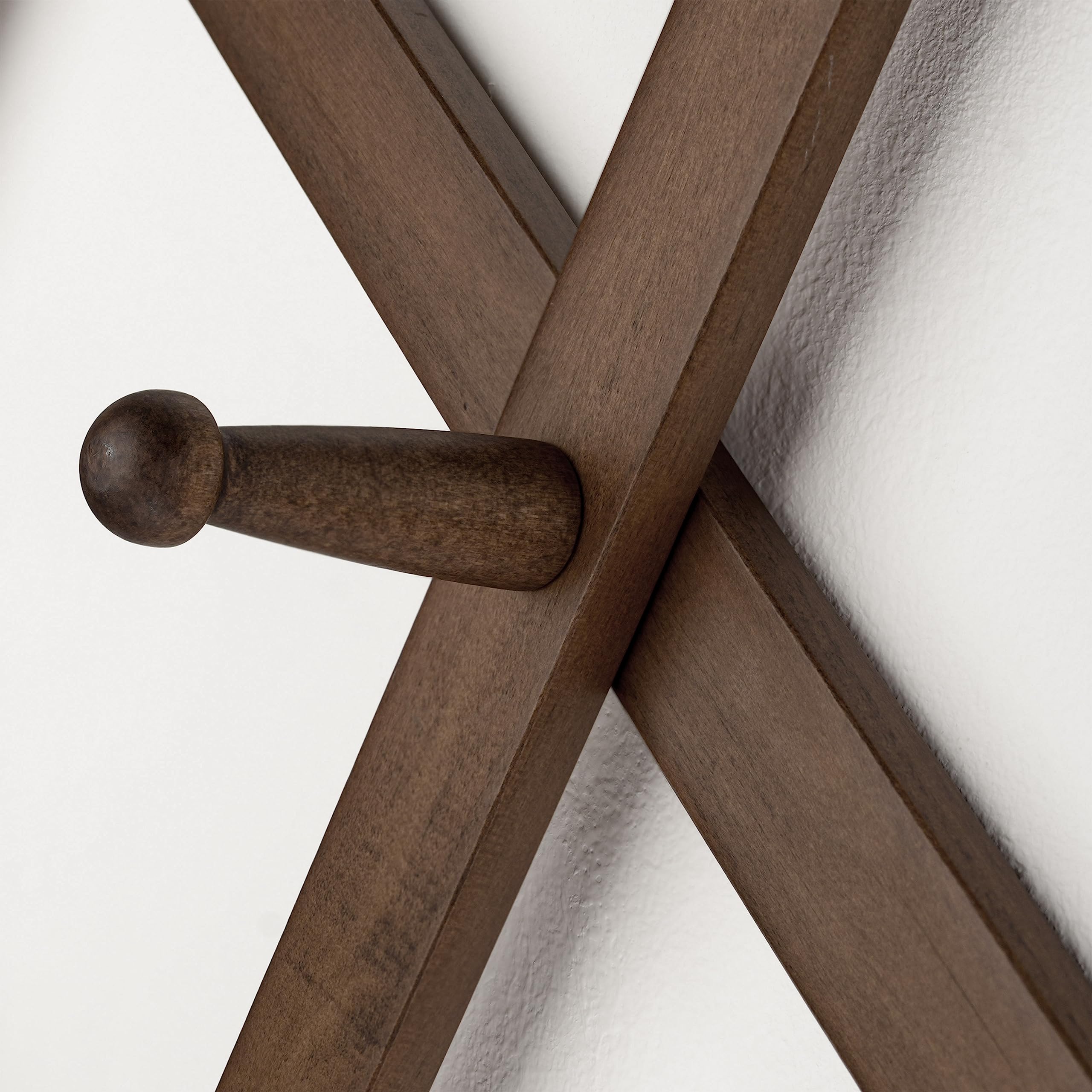 SKOLOO Perchero de pared de acordeón con 16 ganchos, moderno perchero expandible para pared, madera maciza, color nogal