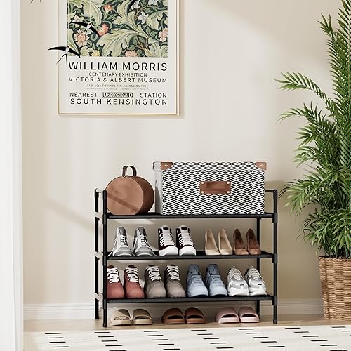 Miniatura 2 de Zapatero organizador de zapatos de 4 niveles para almacenamiento de zapatos para pasillo estrecho, entrada, dormitorio, fácil montaje (negro)