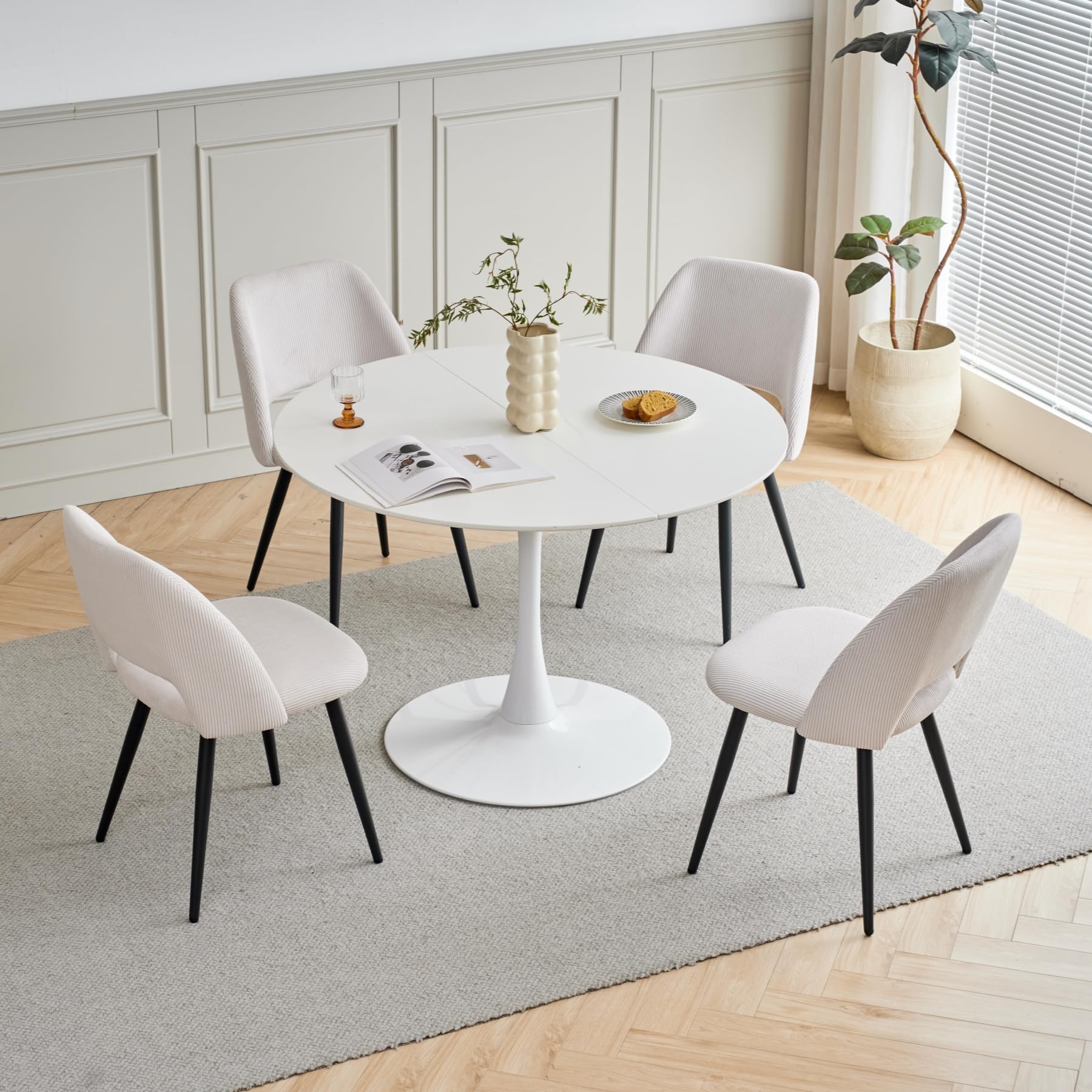 GrandCA HOME 4 Sedie da Pranzo Moderne, Sedie da Cucina Imbottite con Schienale Cavo in Velluto a Coste, per Sala da Pranzo, Cucina, Soggiorno, Camera da letto (Beige)