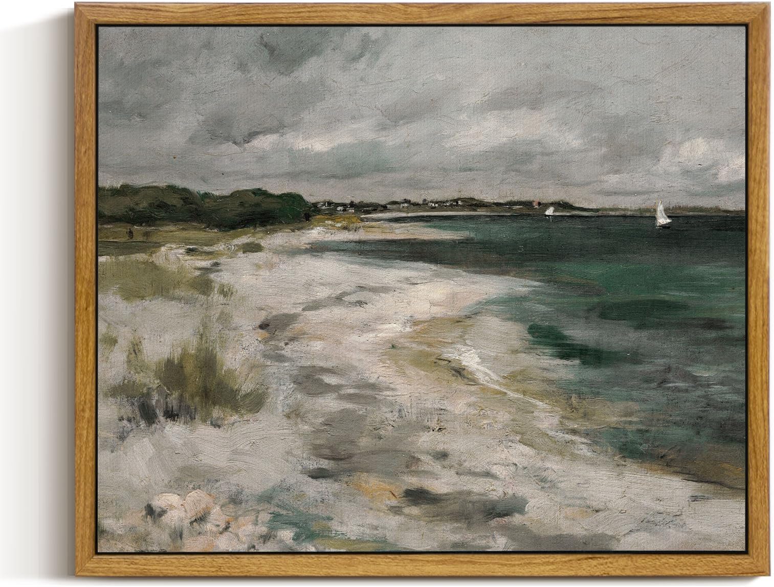 InSimSeaFramed Canvas Wall Art Vintage Decor, Rustic Coastal Wall Art for Living Room Decorations, Storm Clouds Seaside Oil Painting Pictures for Bathroom Bedroom Dining Room Decor, 9"x11"