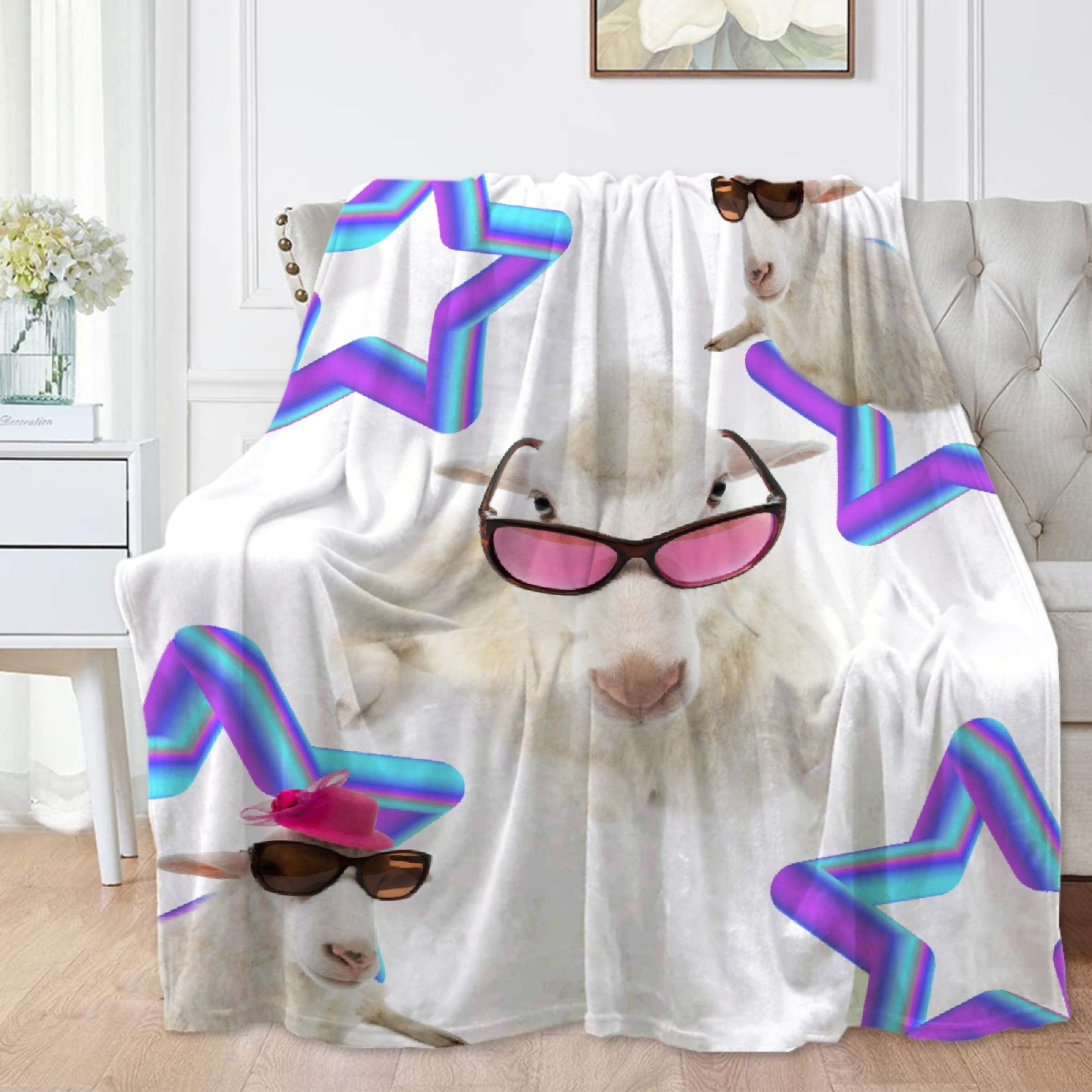 Touchish Funny Sheeps Stars Soft Blanket for Couch Camping All-Seasons Tapestry Home Decor- Gifts for Child Women Men Fuzzy Cozy Throws 60