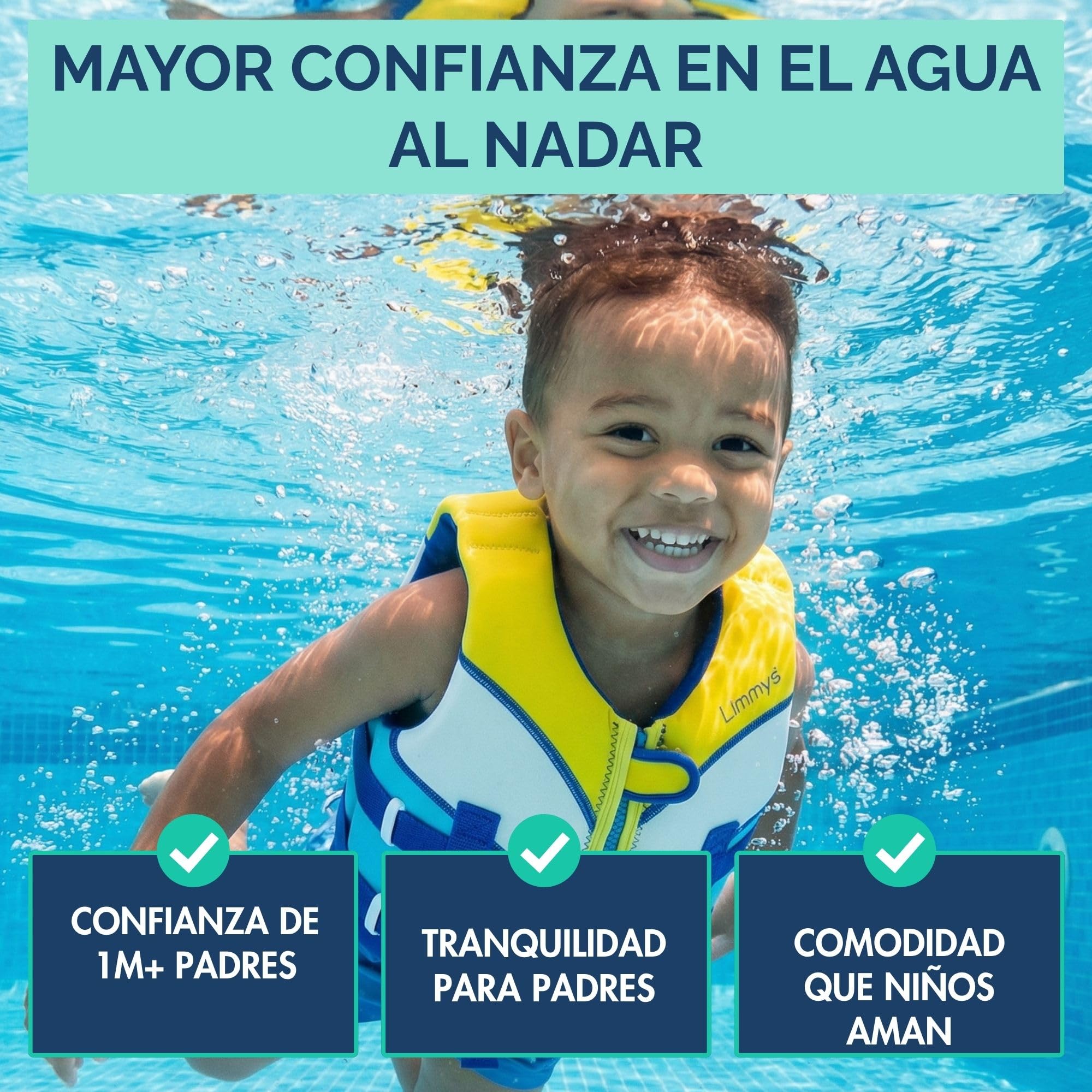 Limmys Chaleco de Natación para Niños – Ayuda a la Flotación con Paneles de Espuma Integrados, Certificado CE, Diseño Premiado, Doble Cierre con Cremallera YKK, Neopreno Premium Suave