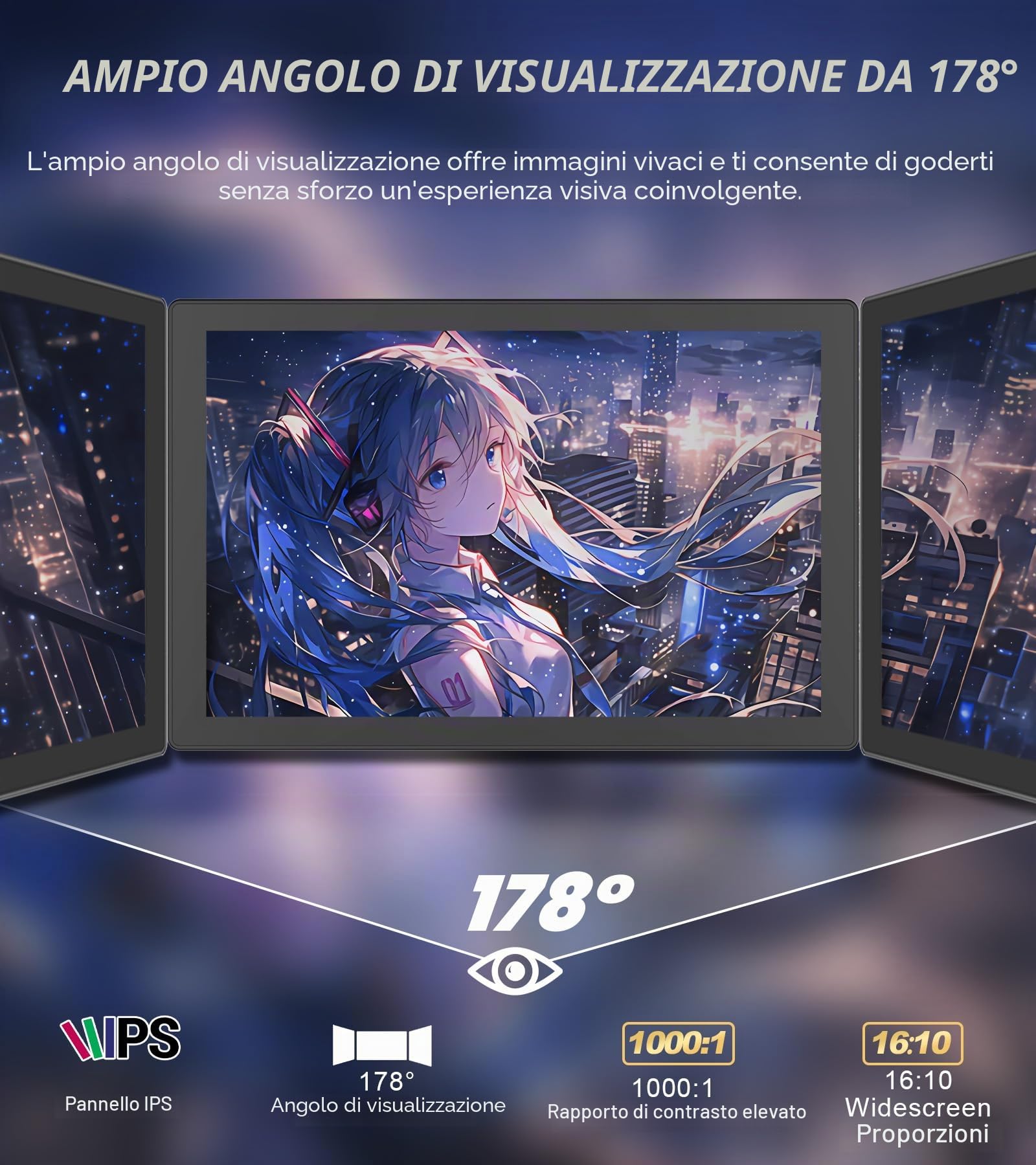 Monitor touch screen 10,1 pollici, 60 Hz, portatile 1920 x 1200, IPS, contrastso standard dello schermo VESA 16:10, compatibile con Ras Pi 5/4B/4/3/2 Windows 10/8/7