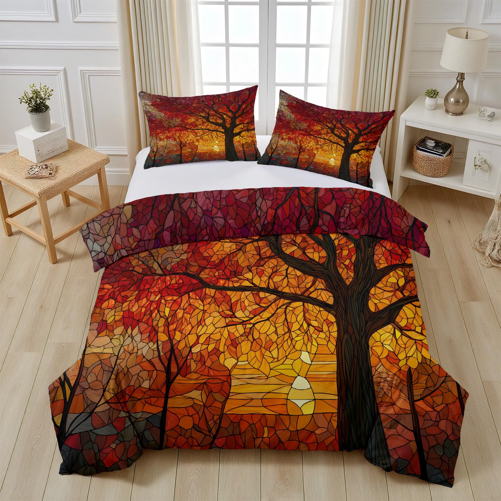 Linge de lit arbre de vie vitrail pour une ambiance chaleureuse coucher de soleil