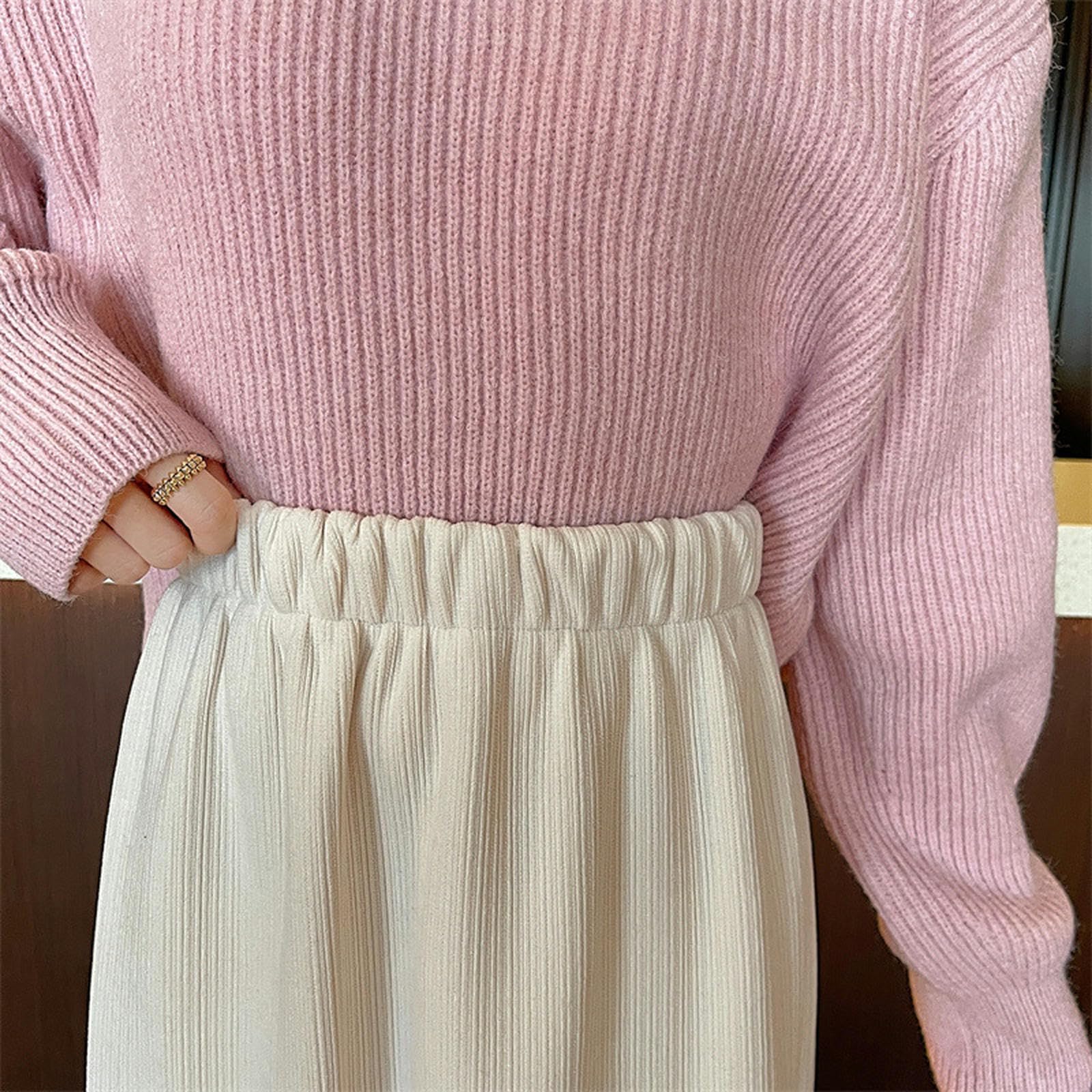 Röcke Cordrock Für Damen Mit Elastischer Taille - Plus Samtverdickter, Mittellanger Freizeitrock Für Herbst Und Winter Mit Schlitz Auf Der Rückseite-schwarz-XL