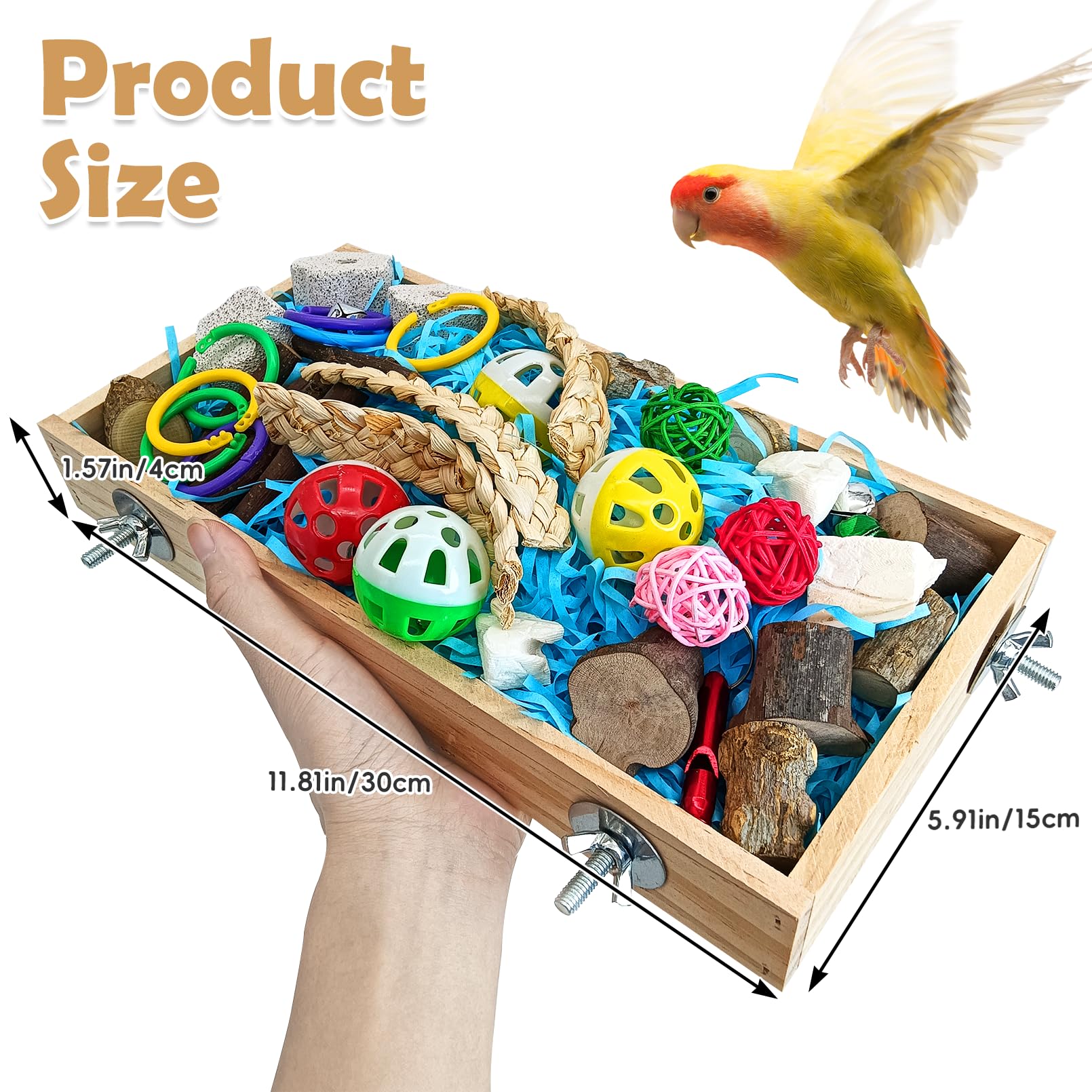 BNOSDM Bird Foraging Toys Box Colorful Parrot Foraging and Shredding Toy Boxes Natural Bird Toy Wooden Birds Chewing Toys for Parakeet, Conure, Cockatiel, Budgies, Lovebirds (Large) - image 2