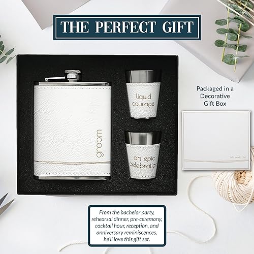 Miniatura 2 de Pavilion Gift Company - Novio - Frasco de 8 onzas y juego de vasos de chupito de 2 onzas, frasco grabado para novio, regalo de novio para recuerdo