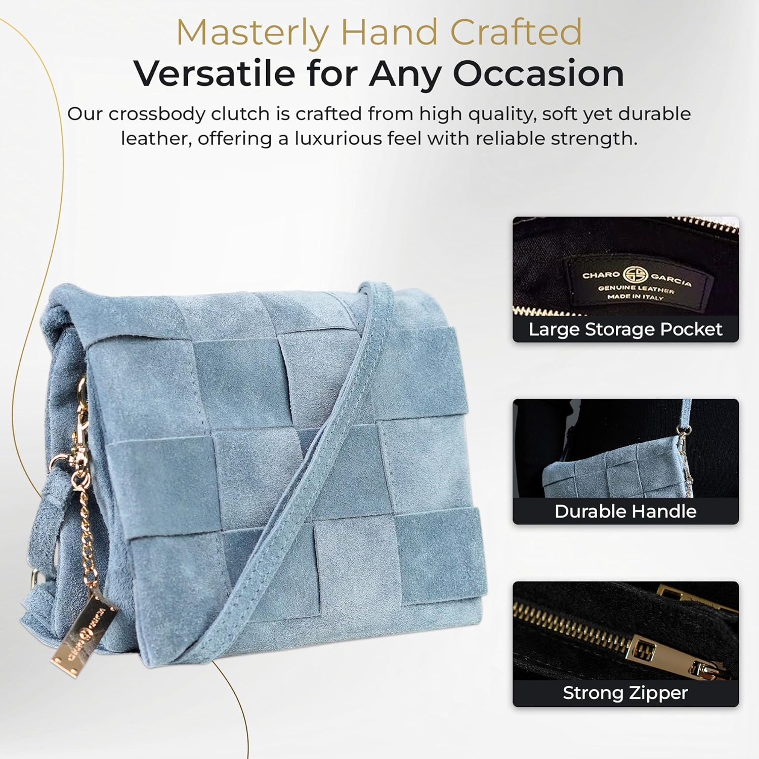 Premium Italian Leather Handmade in Florence, Italy. Suede Crossbody Bag for Women with a Detachable Strap Made in Italy - Image 5