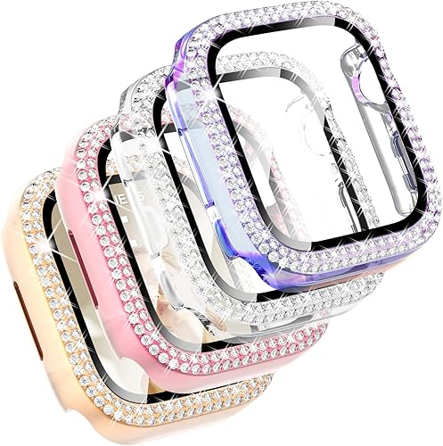 Miniatura 14 de CHANCHY Paquete de 4 fundas compatibles con Apple Watch de 1.654 pulgadas con protector de pantalla, 200 carcasas brillantes con diamantes