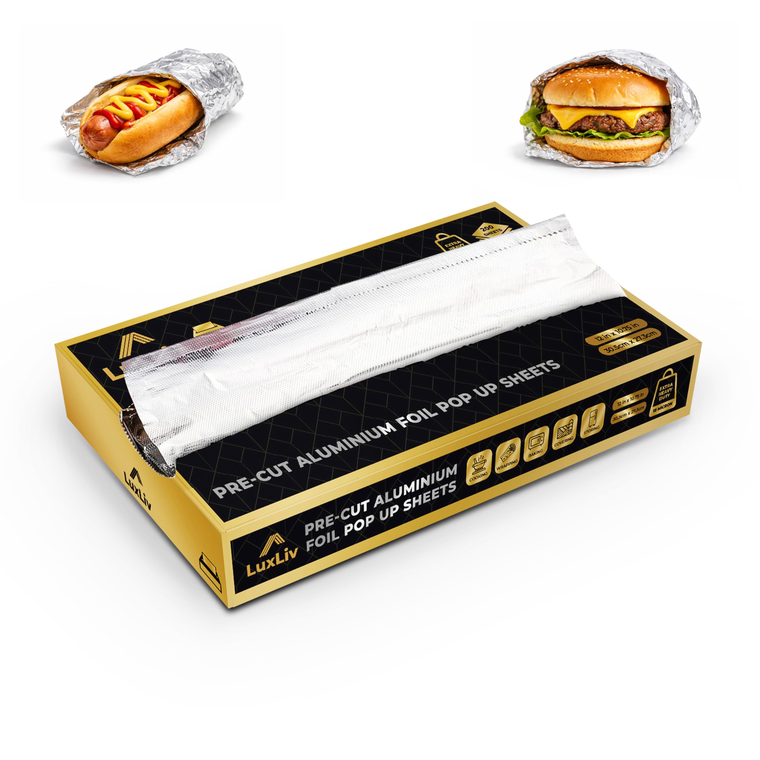 Fogli di alluminio pre-tagliati, resistenti, 18 micron, per cucina, catering, fogli pop-up per hamburger, 200 fogli