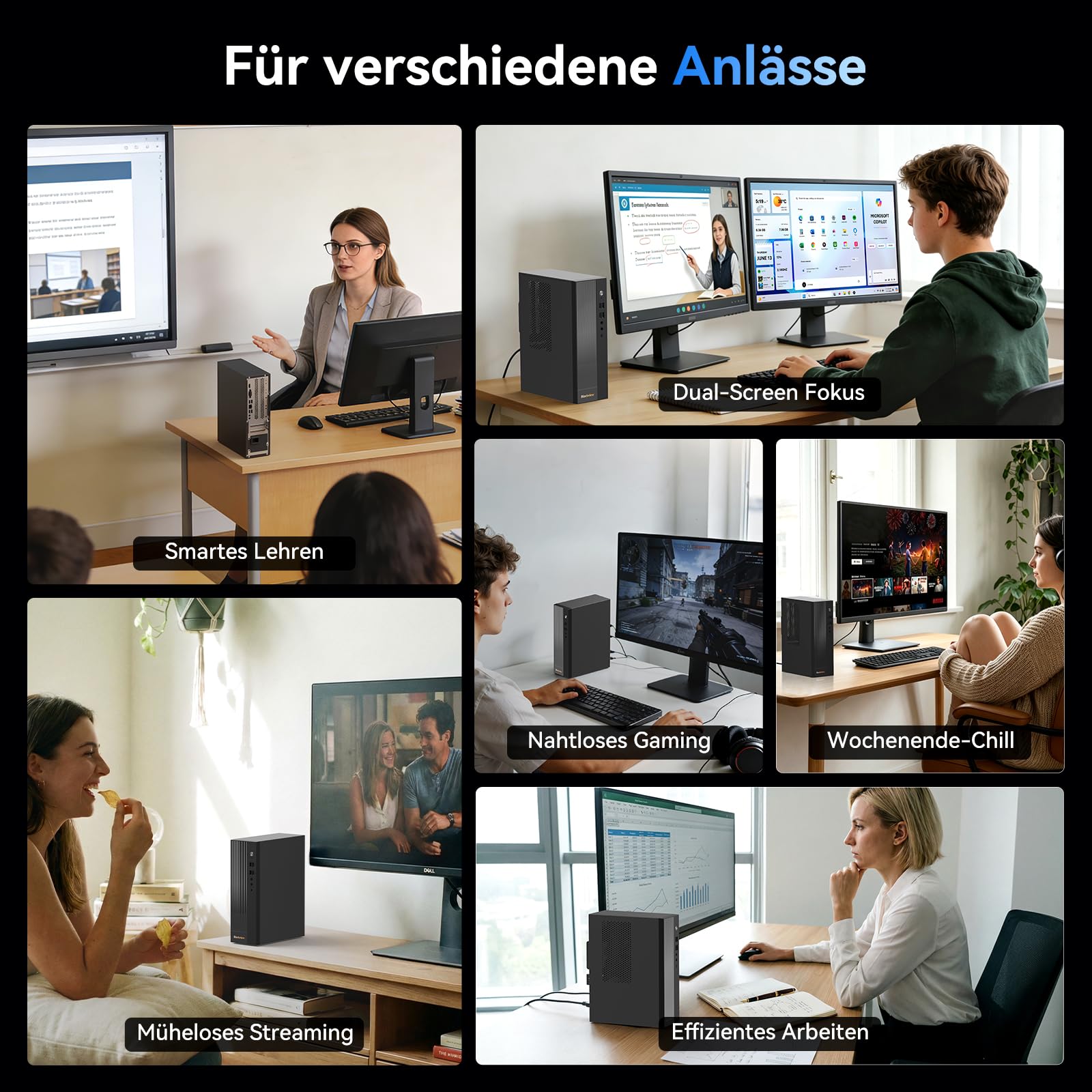 Blackview Silent Business Office Computer NEX60 | 2026 Intel Core 5-210H - 13. Gen| 16GB DDR4 | 512GB SSD | Win 11 Pro Desktop PC| WLAN 6 & Bluetooth 5.2 | USB 3.2 | 3 Jahre Garantie - Startklar