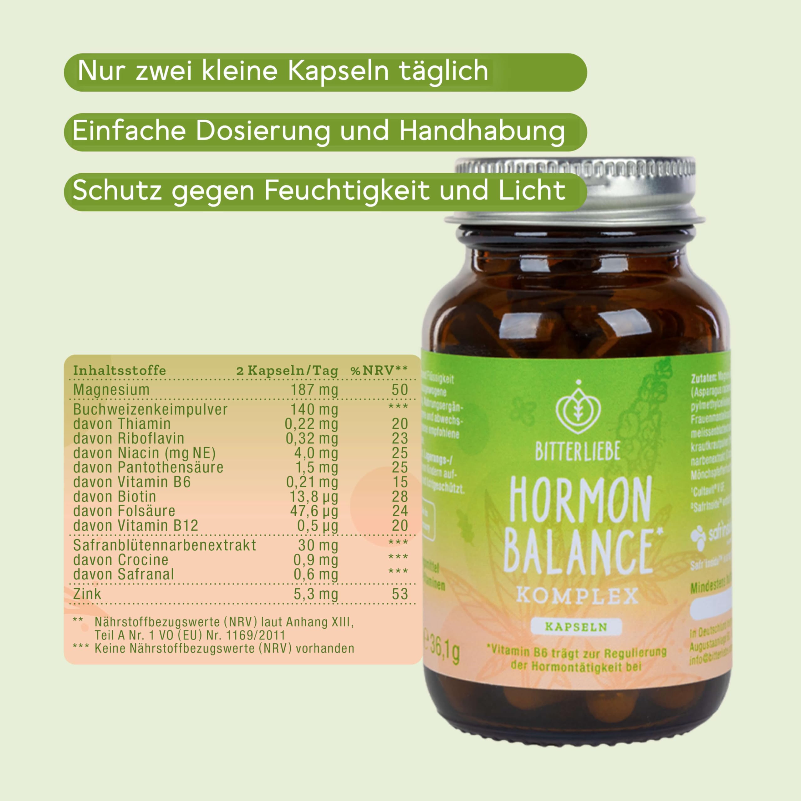 Bitterliebe Hormon Balance Komplex - Mönchspfeffer hochdosiert für die Wechseljahre, PMS & Menopause - Unterstützung für dein Zyklus