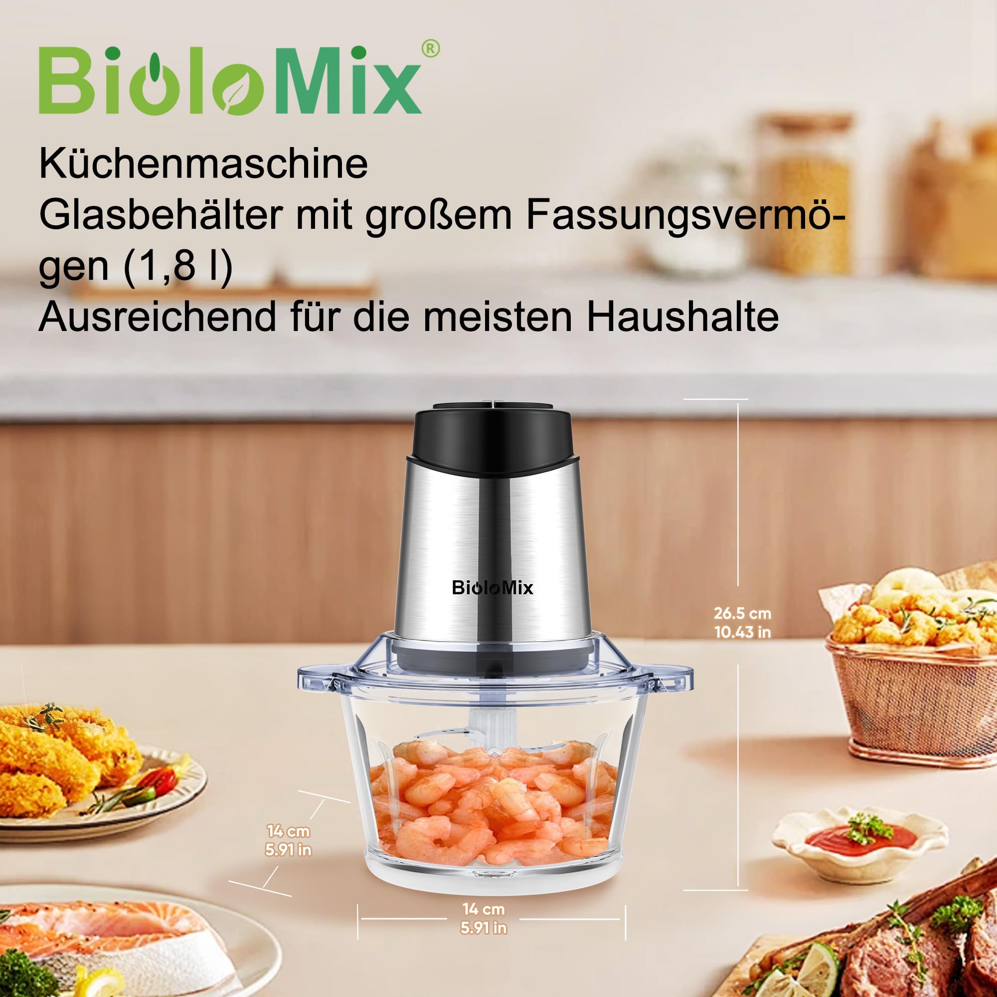 Biolomix Trituradora multi de 500 W, potente motor, recipiente de cristal de 2 litros, cuchillo especial de 4 hojas de acero inoxidable (P6001)