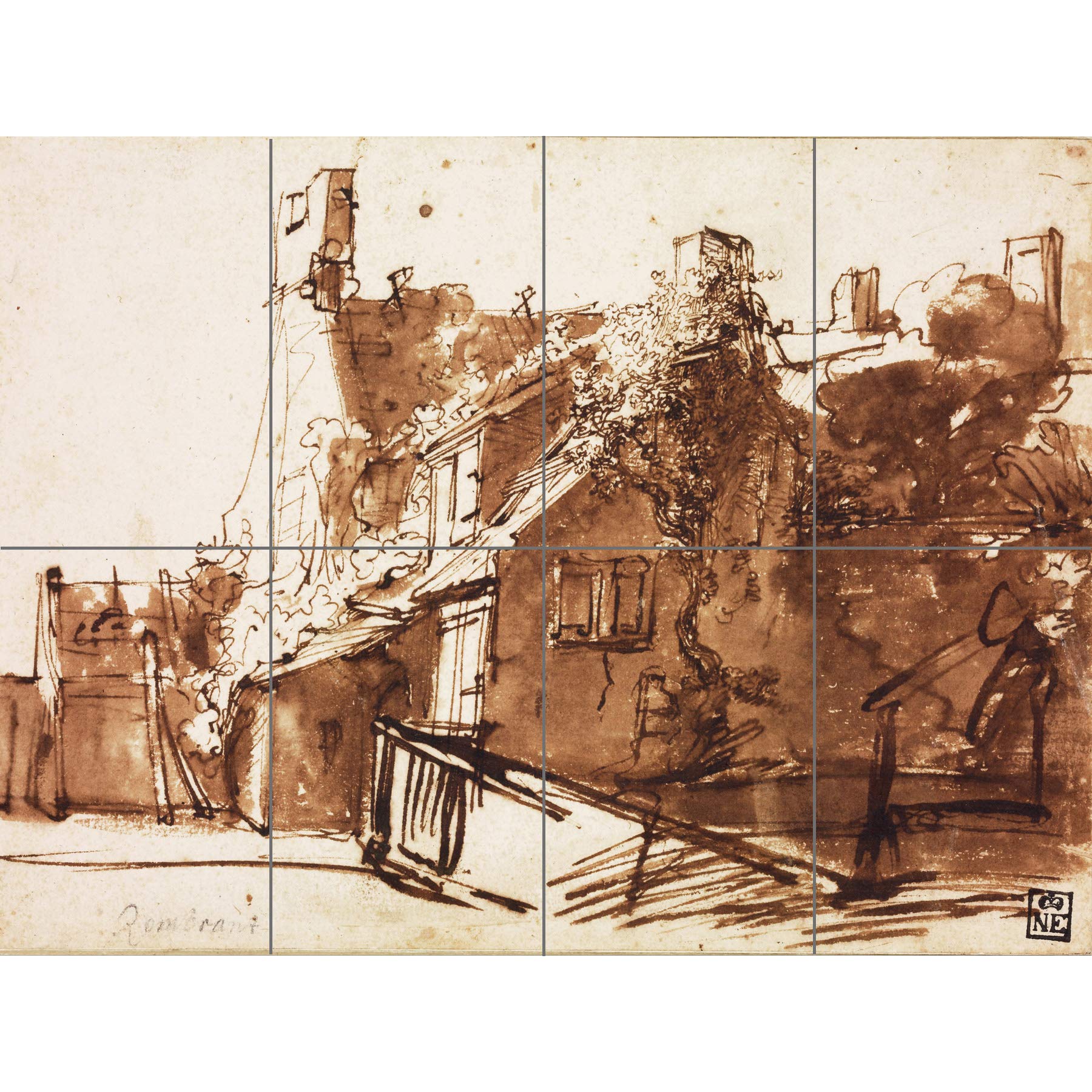 Artery8 Rembrandt Dutch Farmhouse In Sunlight XL Giant Panel Poster (8 Sections)