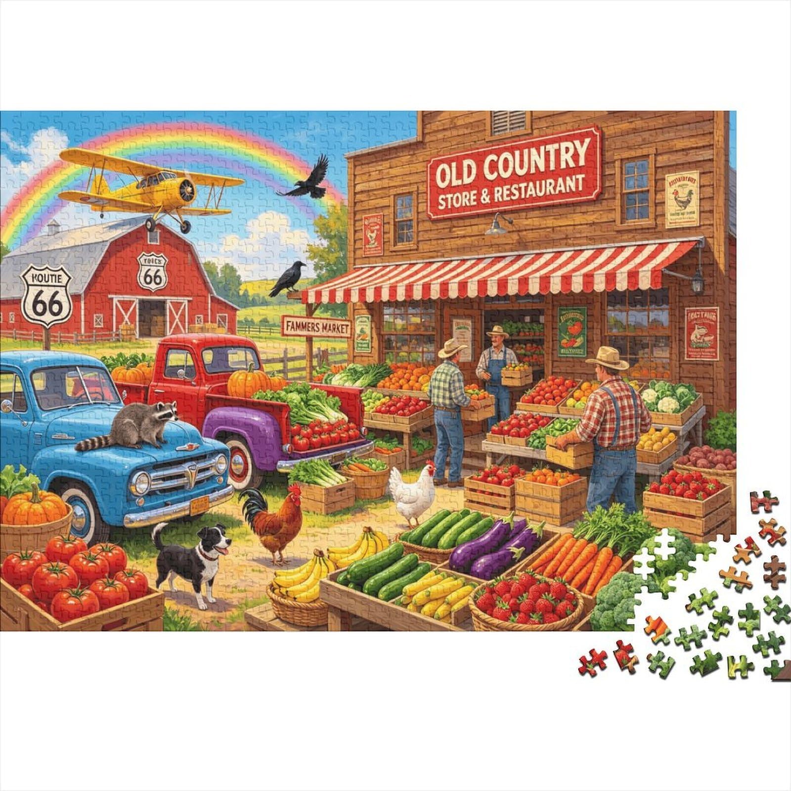 Country Market Jigsaw Puzzles 1000 Piece Recycled Paper Farm Fresh Puzzle for Boy & Girl Ages 6 Years Up Educational Game Challenge Fun Family Game 38x26cm/1000pcs