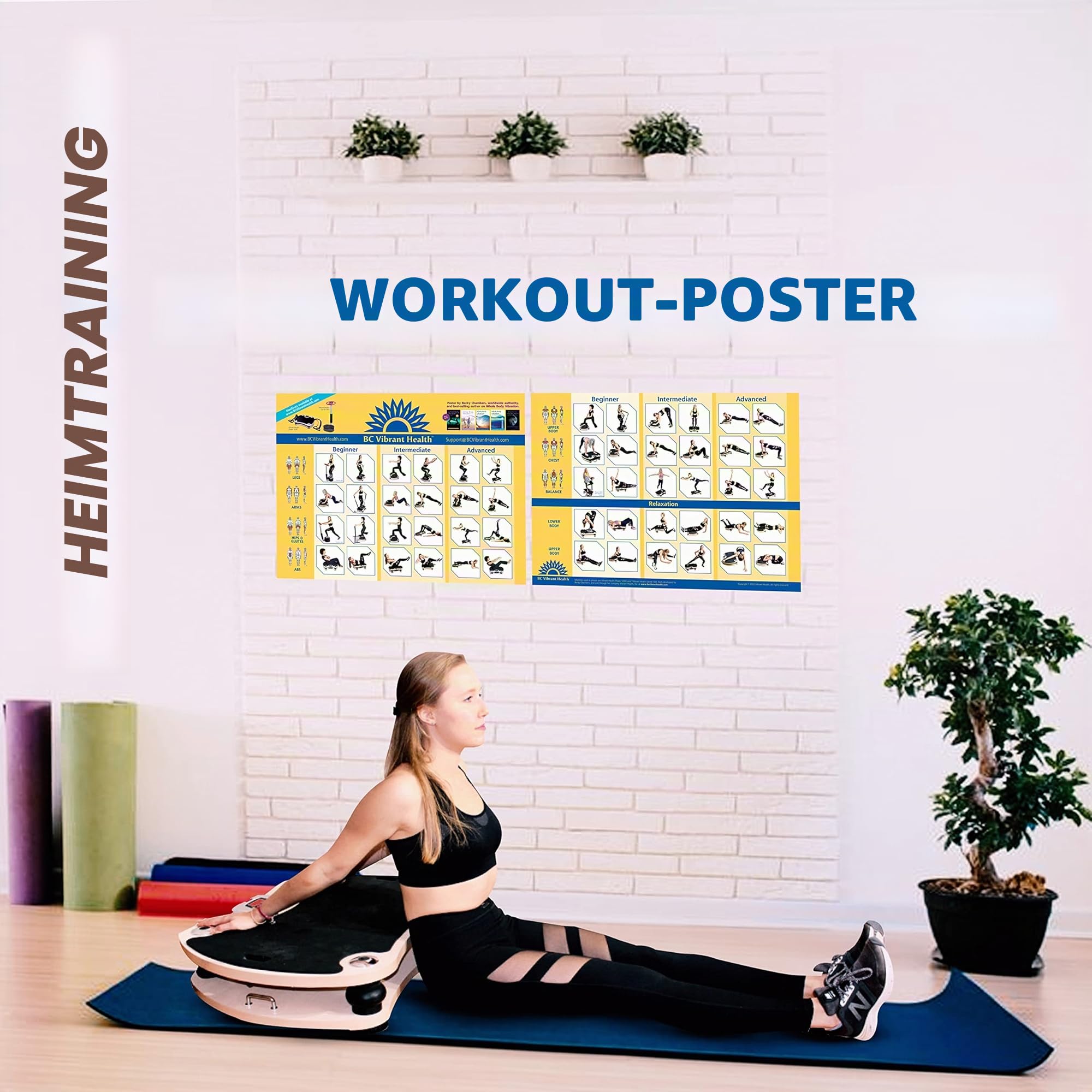 Ganzkörper-Vibrationsposter, Ganzkörper-Vibrationsplatte, Übungstabelle Workout-Poster für Vibrationsplatte, Trainingsgerät