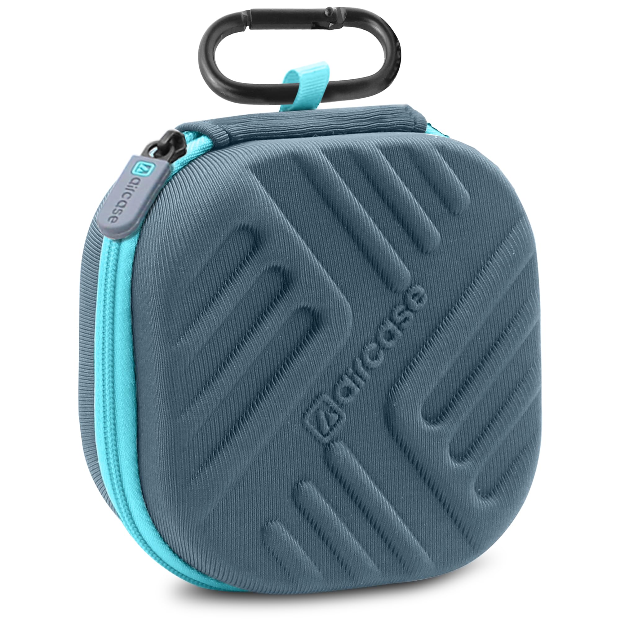 AirCase Earphone Carrying Case Cover with Shockproof EVA Hardshell & Soft Lining | Travel Organizer Pouch with Carabiner, Mesh Pocket, Zipper Closure for Earbuds, USB Drives, SD Cards, Cables (Grey)