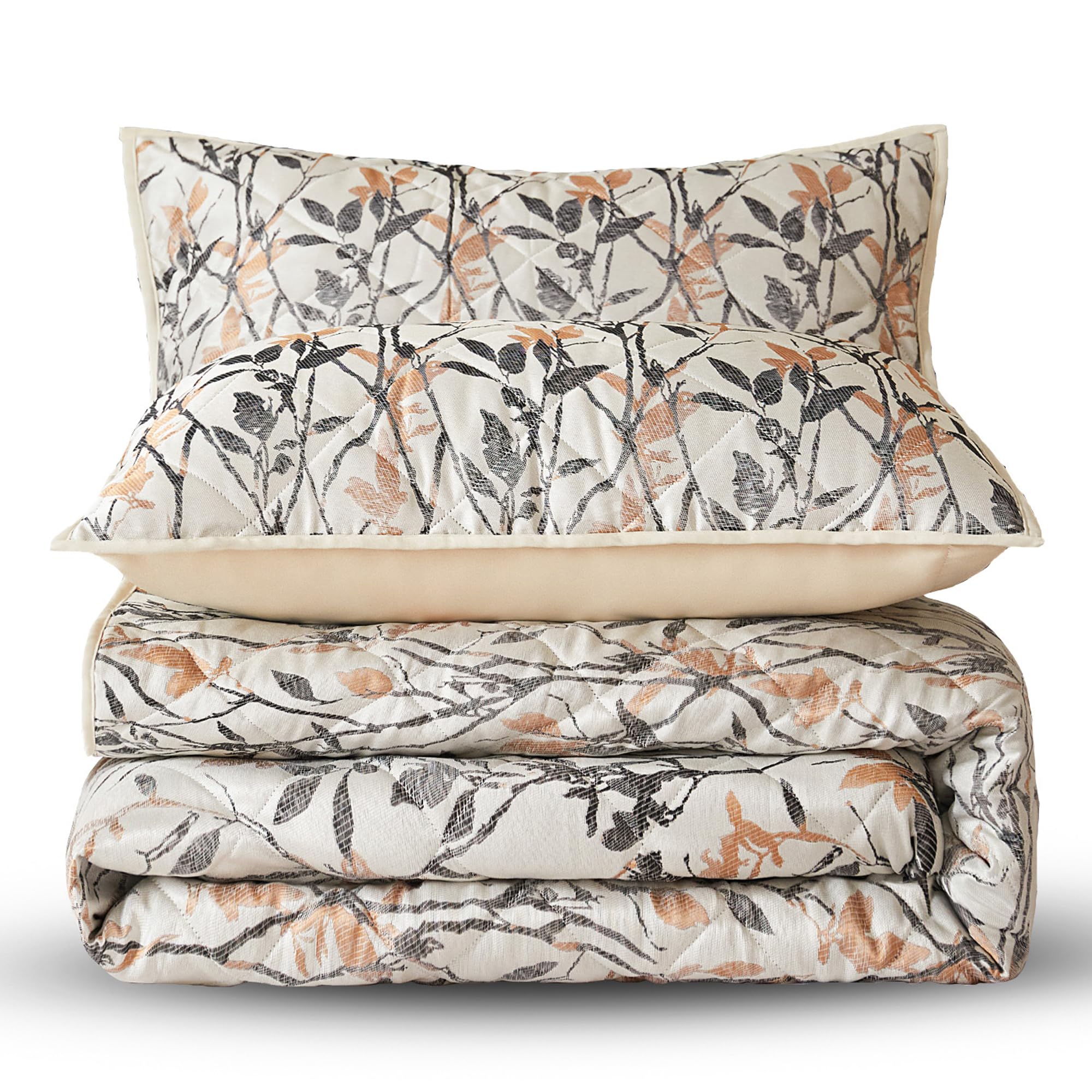 Velosso Jacquard Reversible Quilted Comforter all seasons Bedspread Set with Matching Pillowsham Coverless Quilted Set (Wilder Natural, Super King)