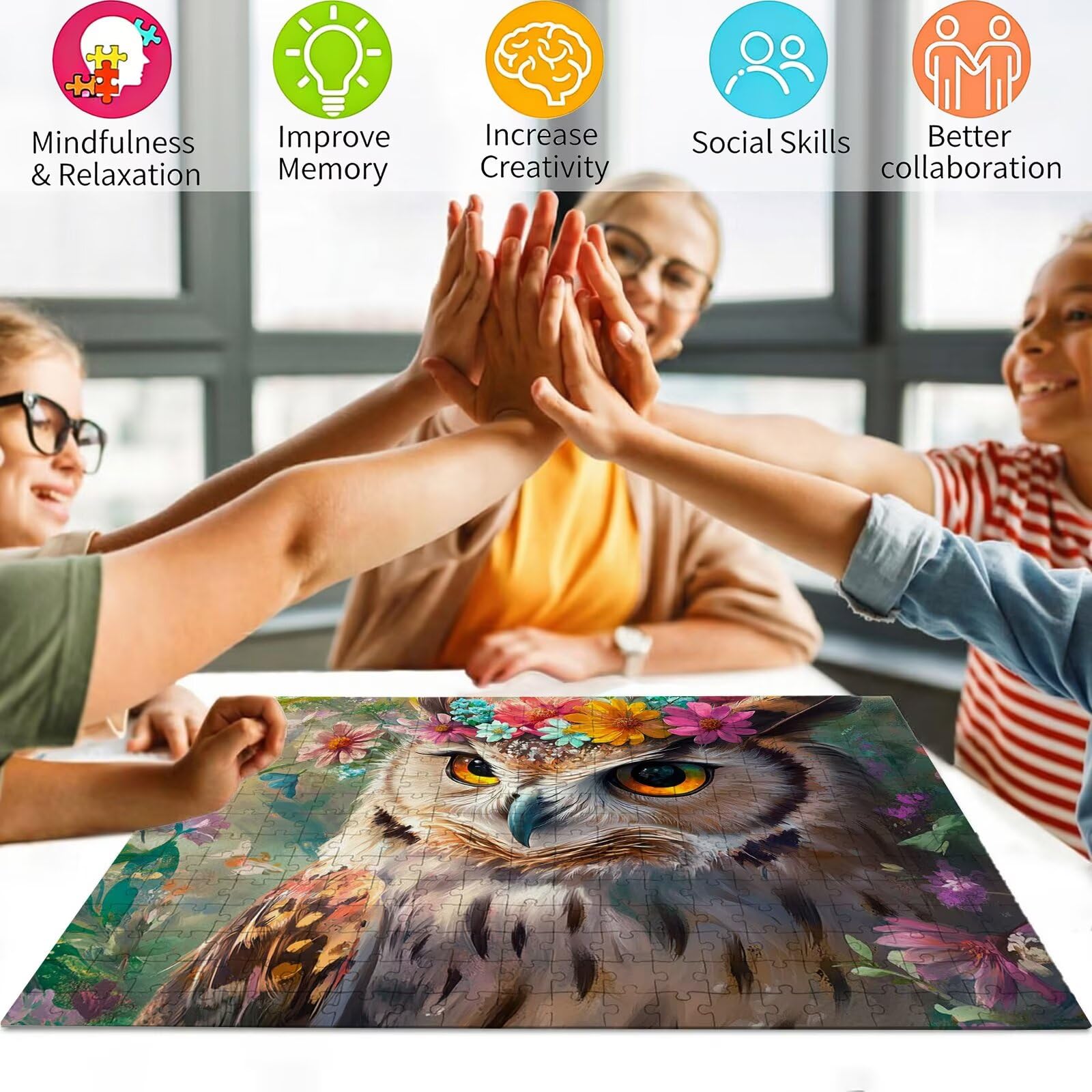Dream Puzzle 1500 elementów, trudne puzzle, drewniane puzzle dla całej rodziny, zestaw "zrób to sam", dla dorosłych, nadają się jako dekoracja ścienna i prezenty dla kobiet, temat: sowa 8p-612
