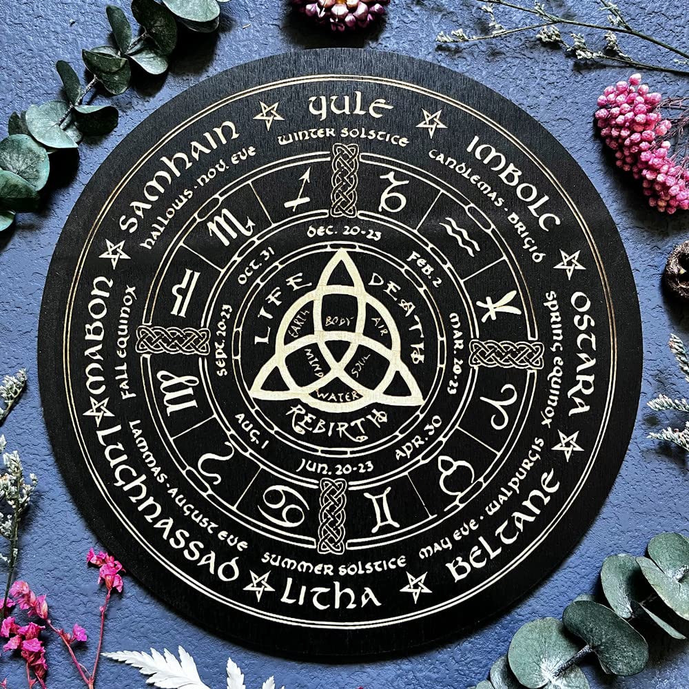 Amazon.com: OKDOKEY 7.8" Wiccan Calendar Wood Engraved Board, Wooden Witch  Altar and Crystal Grid for Wicca, Wall Art, Pagan, Home Decor and  Witchcraft Gift - Wheel of The Year(Black) : Home &