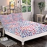 XISUNYA Decorative Fitted Sheet Set Twin Size, Geometric Deep Pockets Fitted Sheet & 2 Pillow Sham Set(No Flat Sheet), Trippy Abstract Watercolor Mix Funky Printed Microfiber Bedding 3pc Set