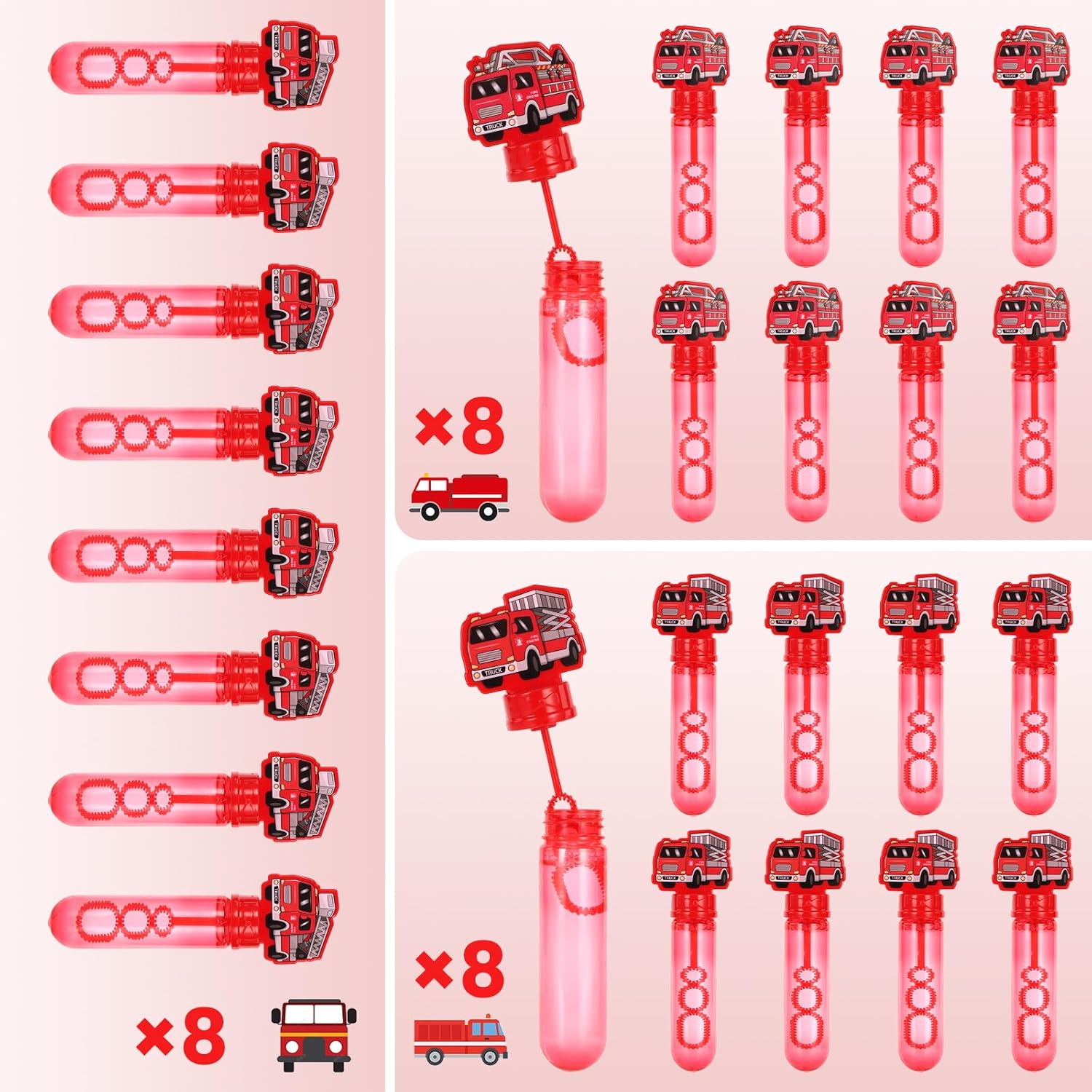 Firefighter Party Favors Bubble Wands for Kids Firetrucks Bubbles Birthday Party Supplies Goody Bag Stuffers Bubble Toy 24 pcs