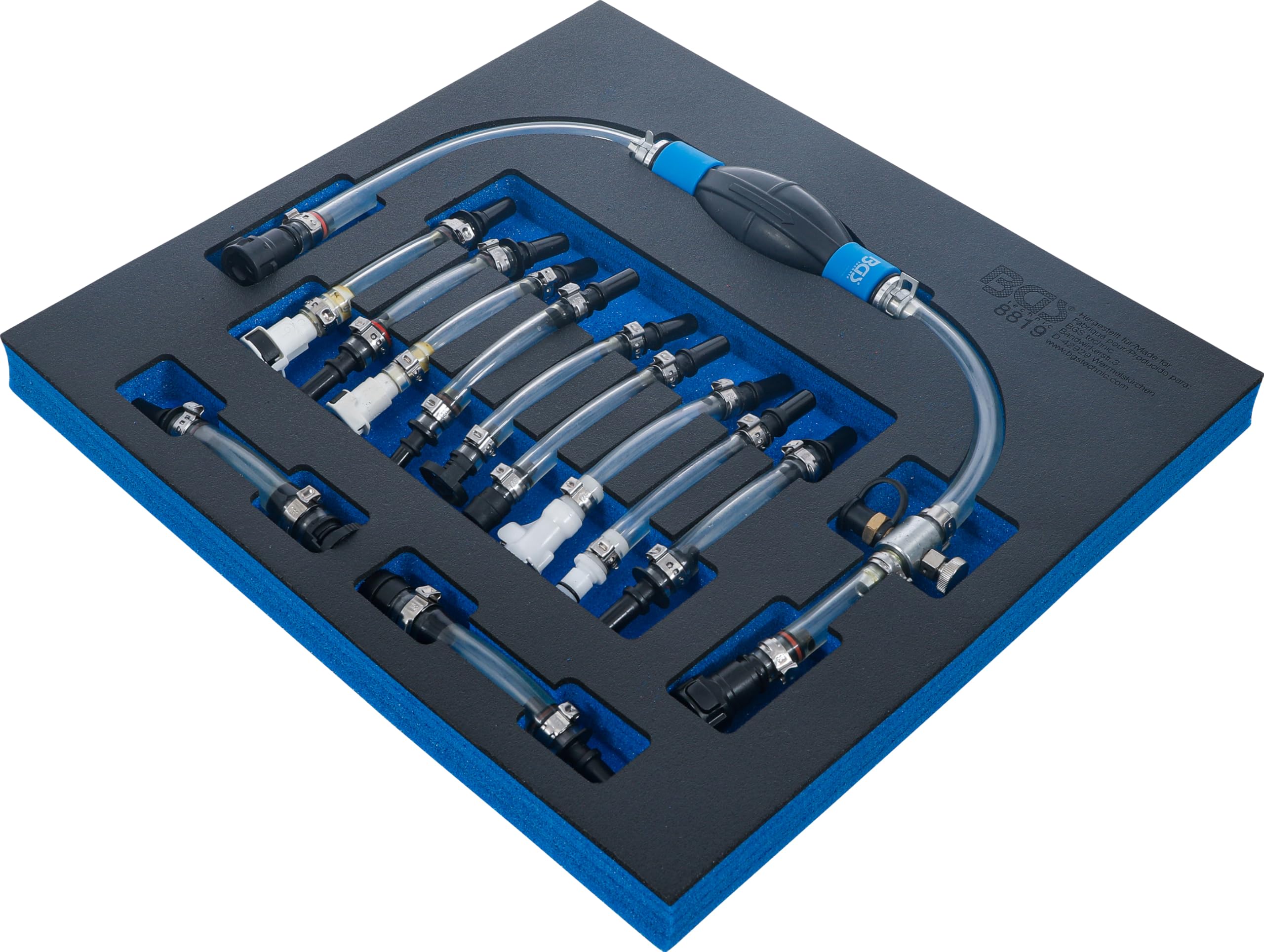 BGS 8819 | Insert kit de purge avec pompe d'amorçage basse pression diesel | pour Ford, PSA, Opel, Fiat, Rover, Land Rover, Renault, Mercedes-Benz | 12 pièces