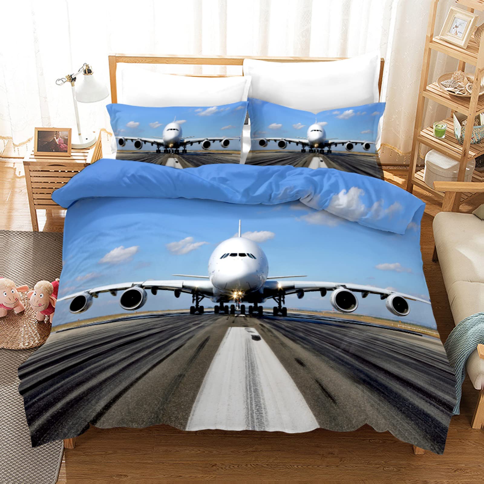 Housse de couette 240x260 avion bleu pour créer une ambiance évasion dans votre chambre