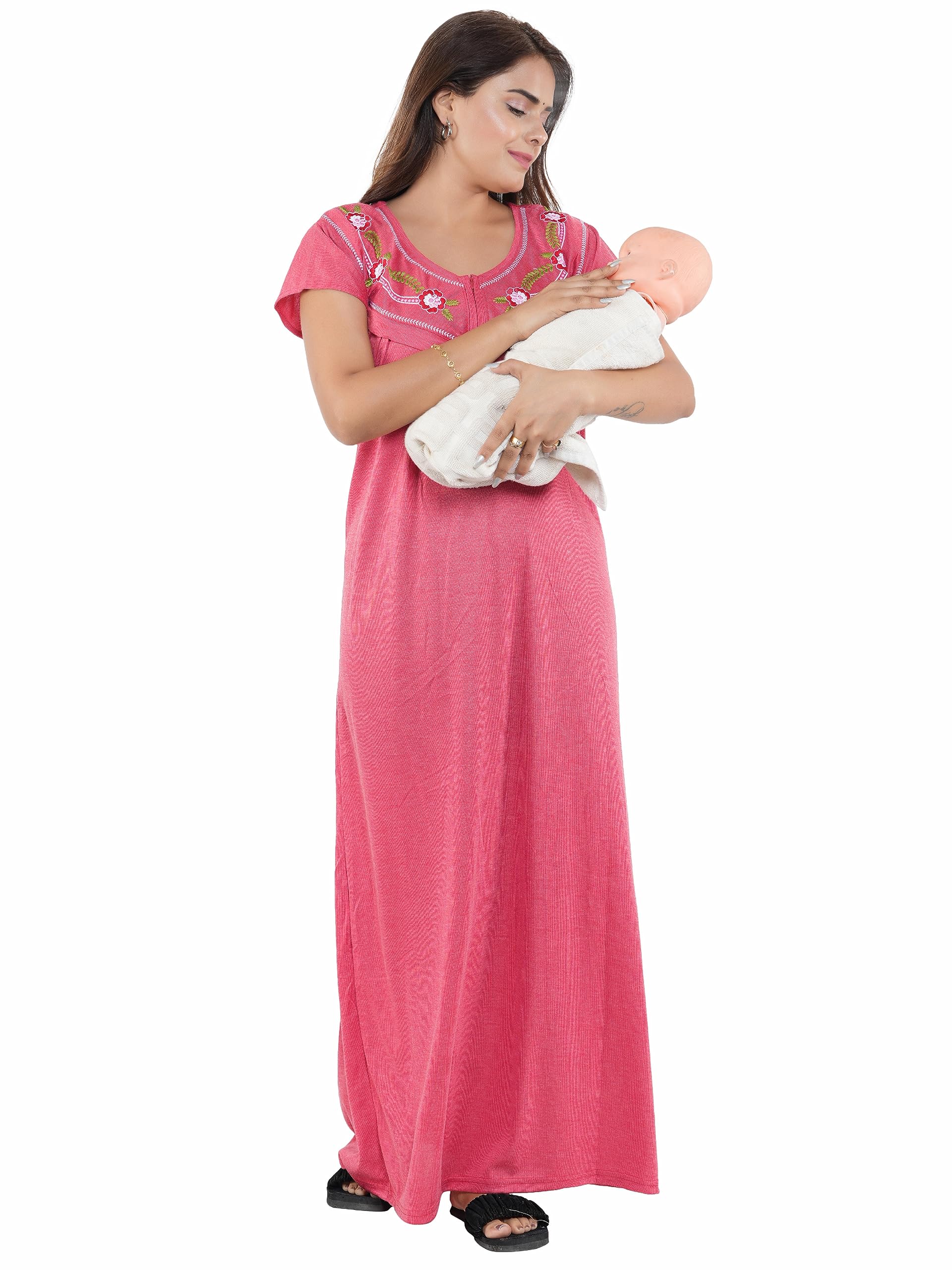 GenericAnkushFashion Solid Hosiery Cotton Half Sleeve Feeding,Nursing, Maternity Nighty/Maxi/Nightdress/Gown for Women