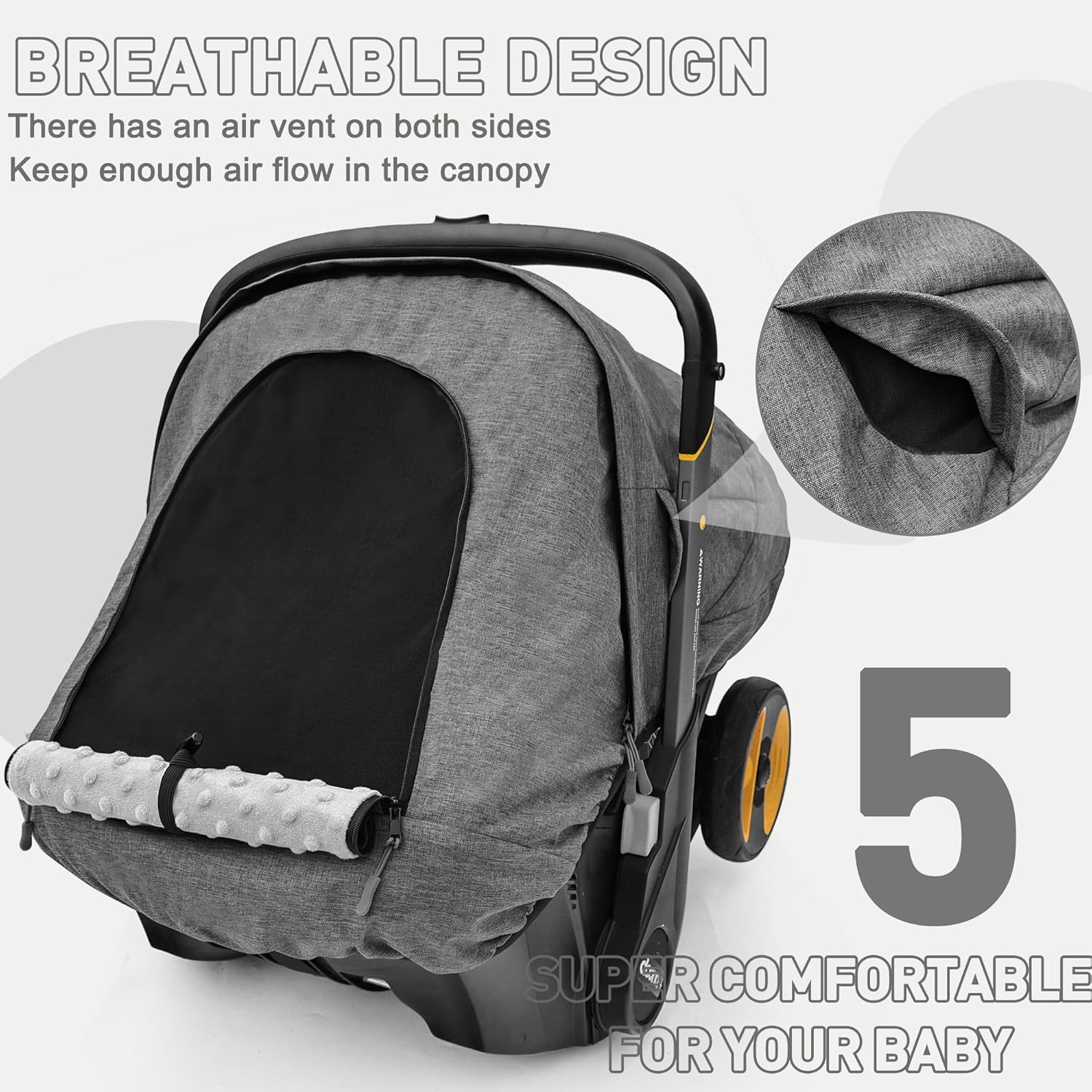 Waterproof Baby Car Seat Cover Compatible with Doona Car Seat and Stroller,Patented Windproof Car Seat Canopy for Boys & Girls, Keeps Babies Warm and Coz(Gray)
