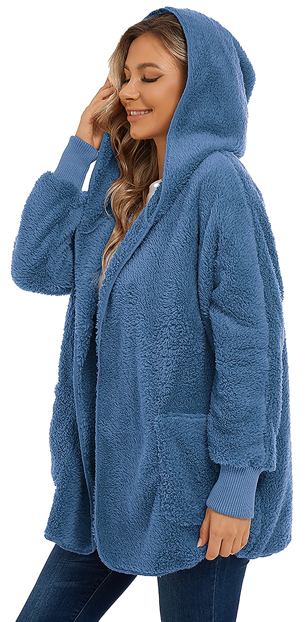 CHICGAL Giacca pelosa da donna con cappuccio, aperto sul davanti, in sherpa, con tasche